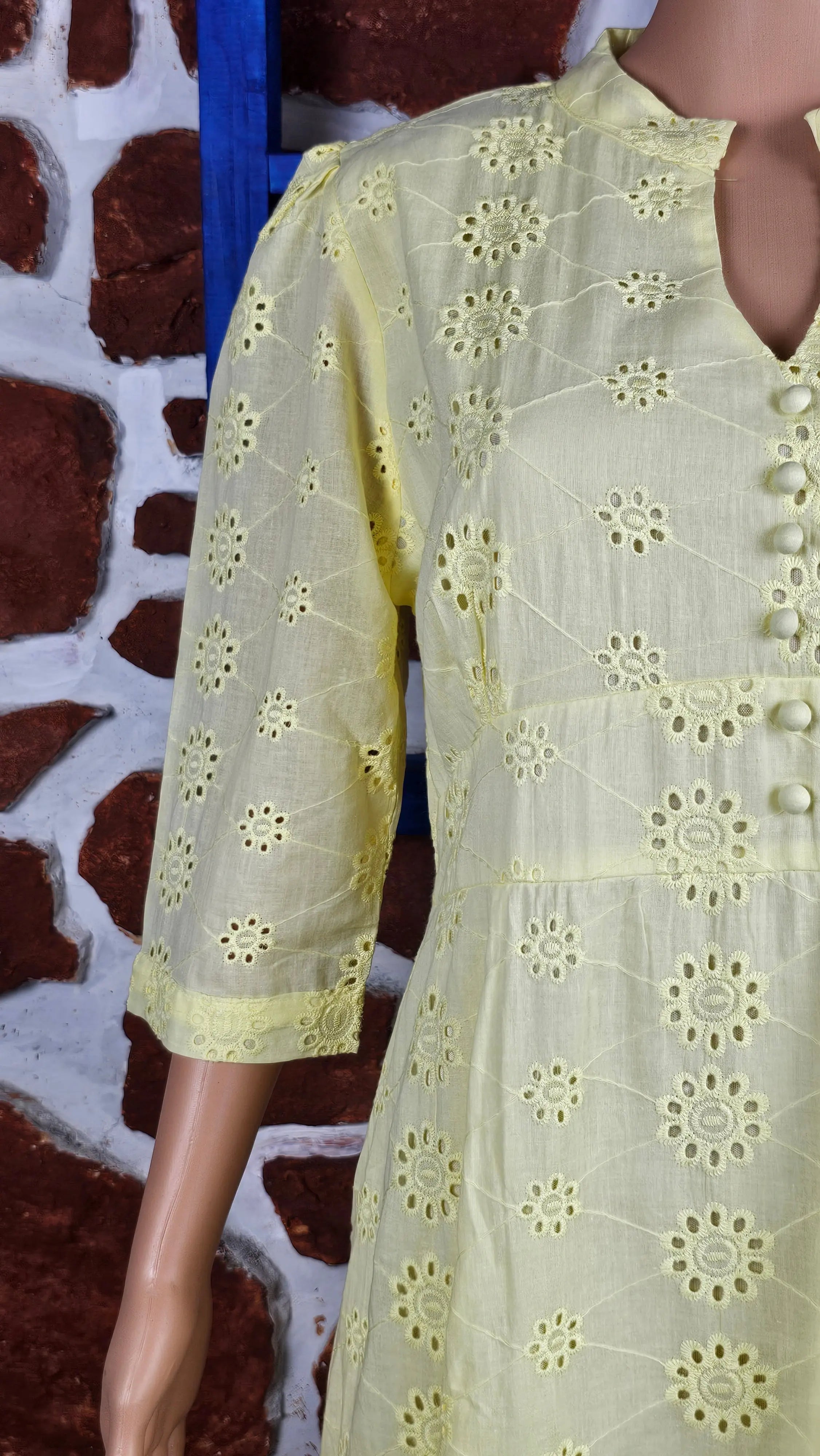 Sunshine Yellow Schiffli Embroidered A-Line Dress RAADVI