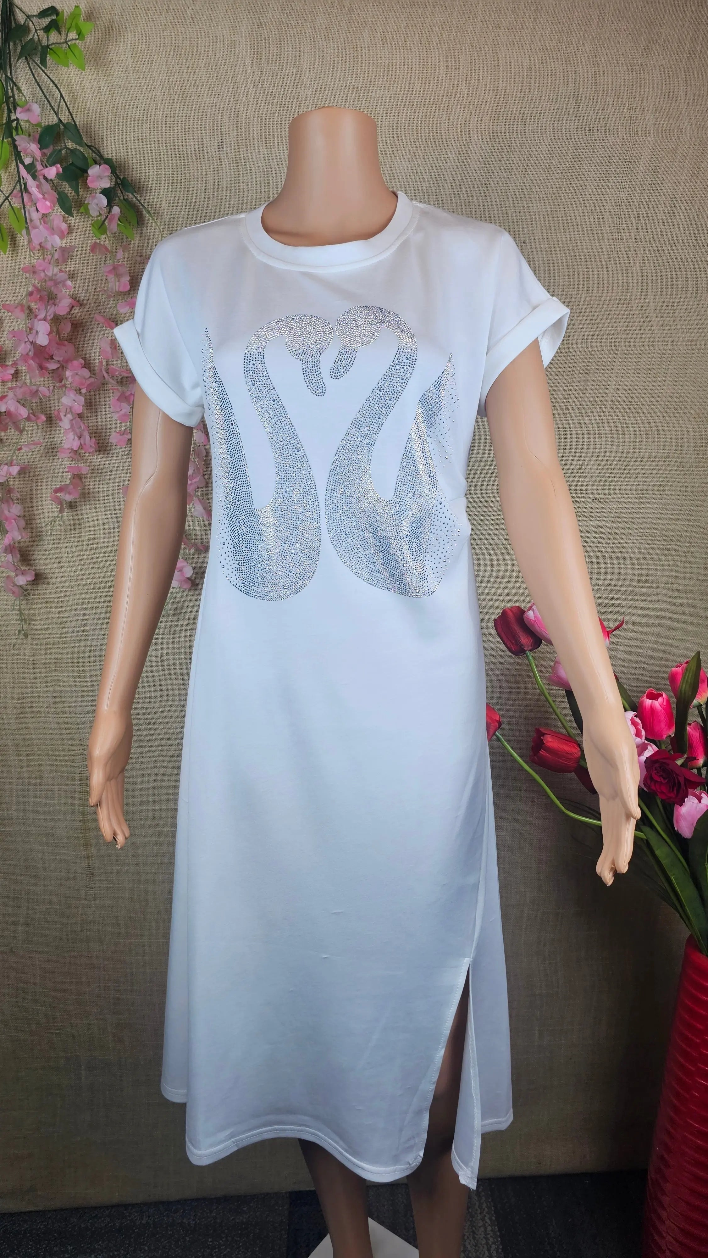 Elegant White Dress With Stone Swan RAADVI