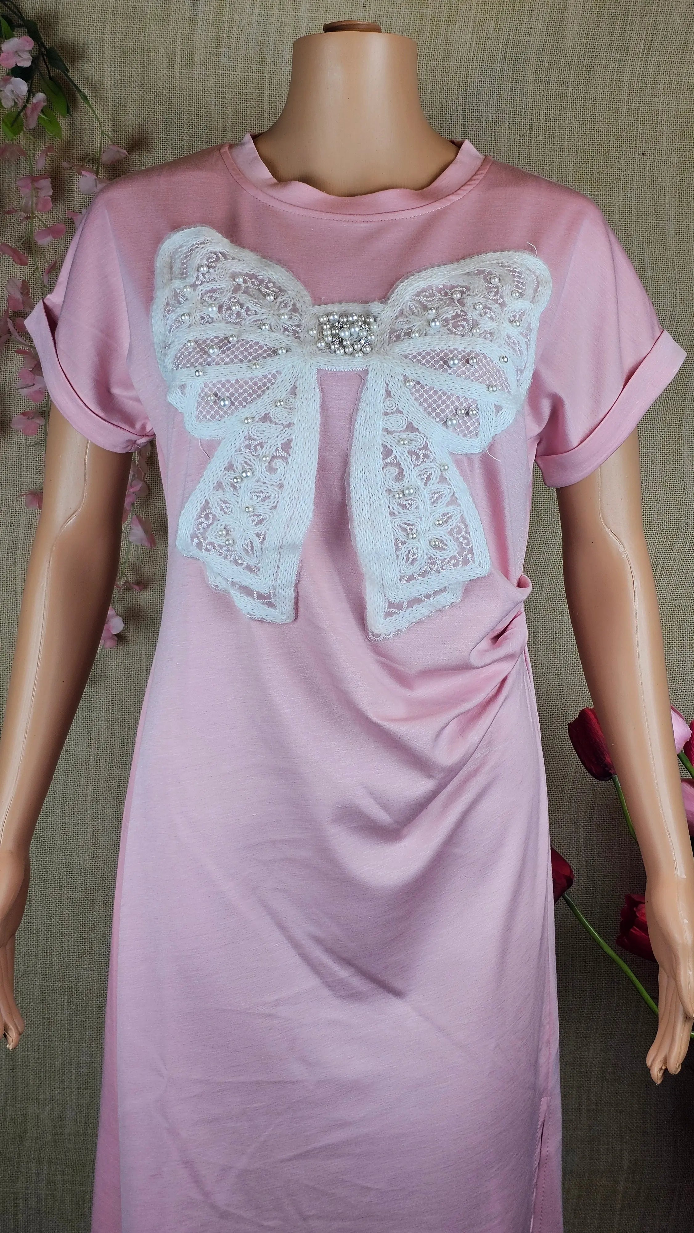 Elegant Pink Top With Lace Bow RAADVI