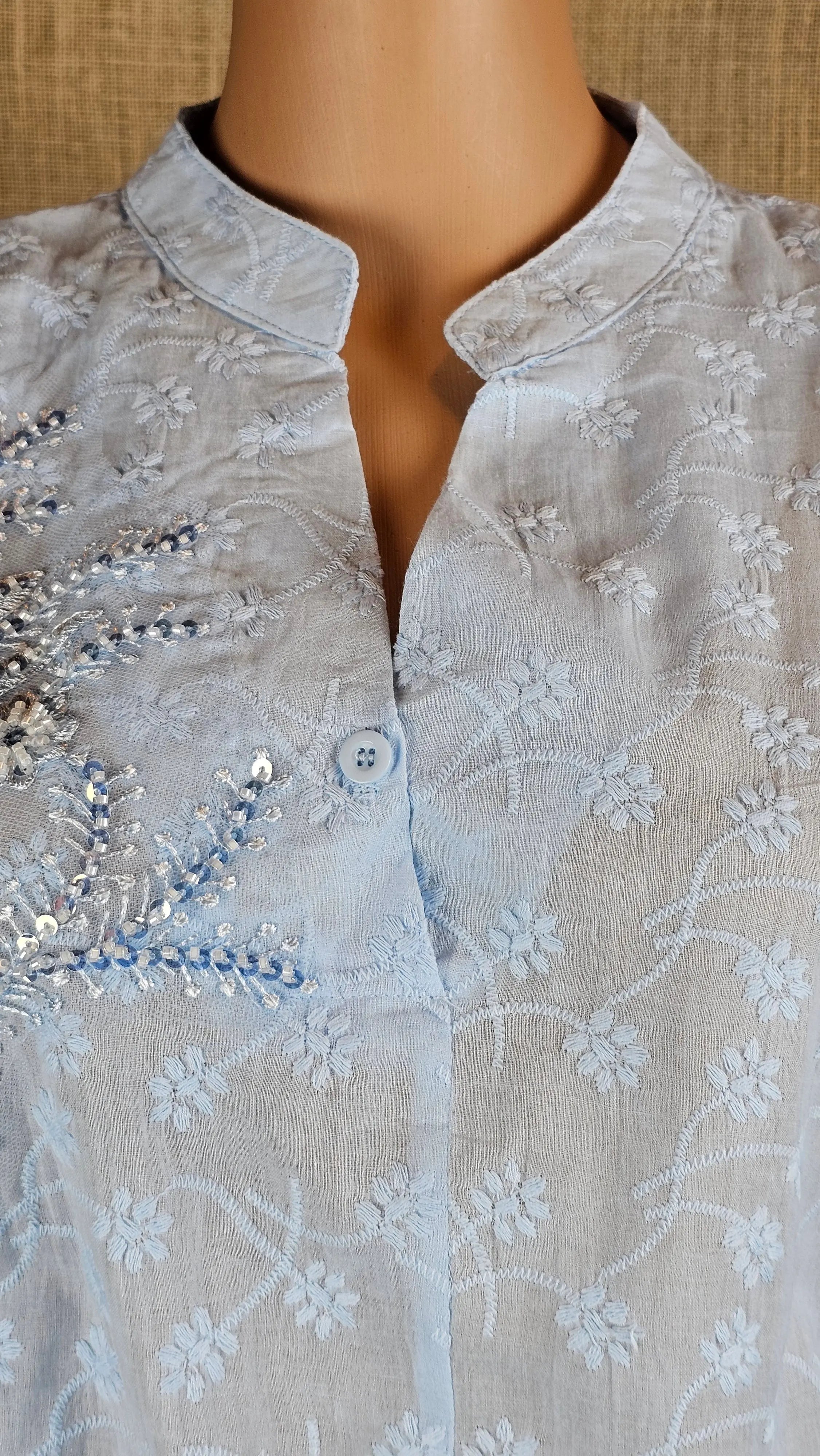 Blue Floral Embroidery Chikankari Style Top RAADVI