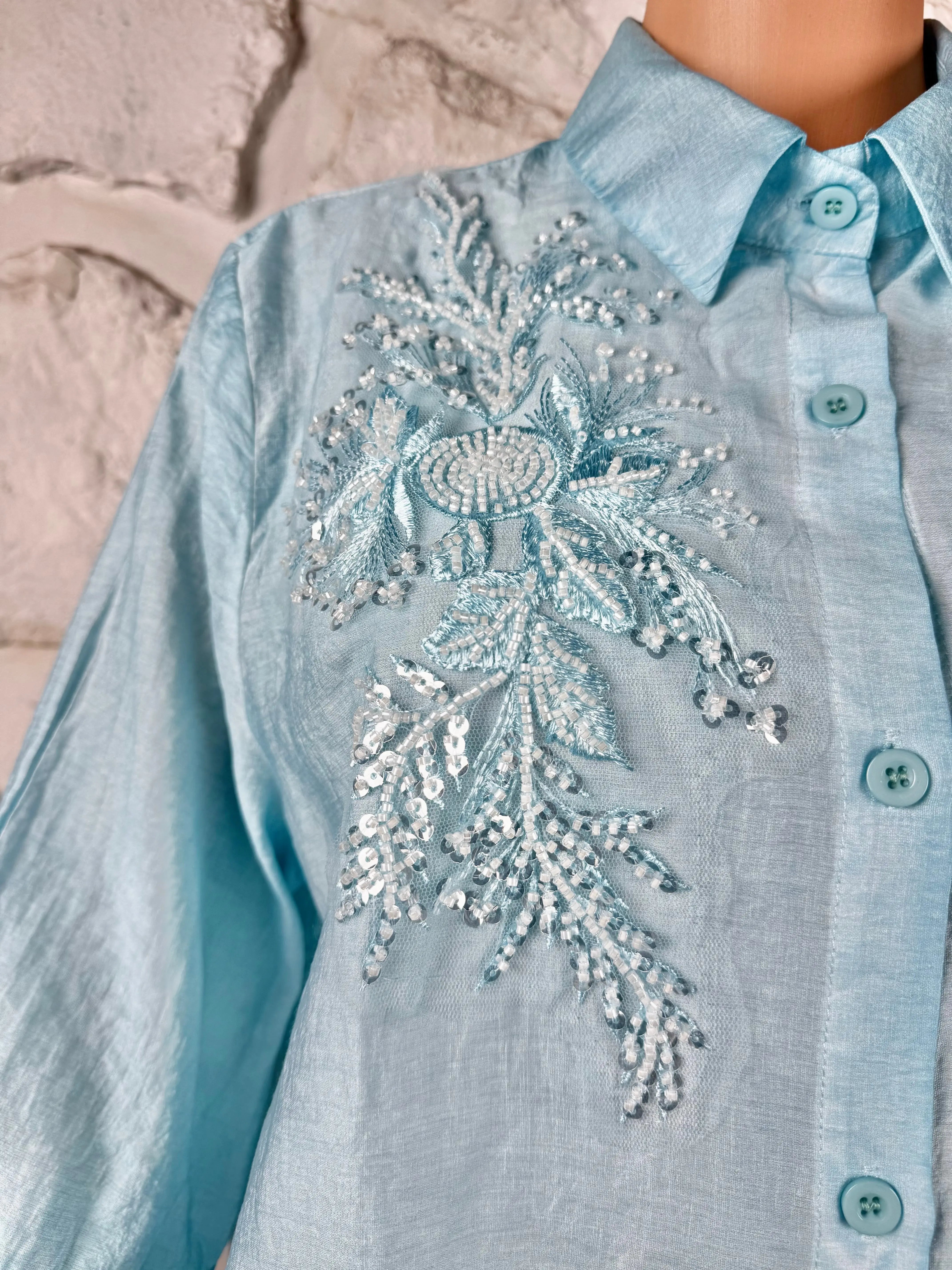Pastel Blue Muslin Top - Embellished RAADVI