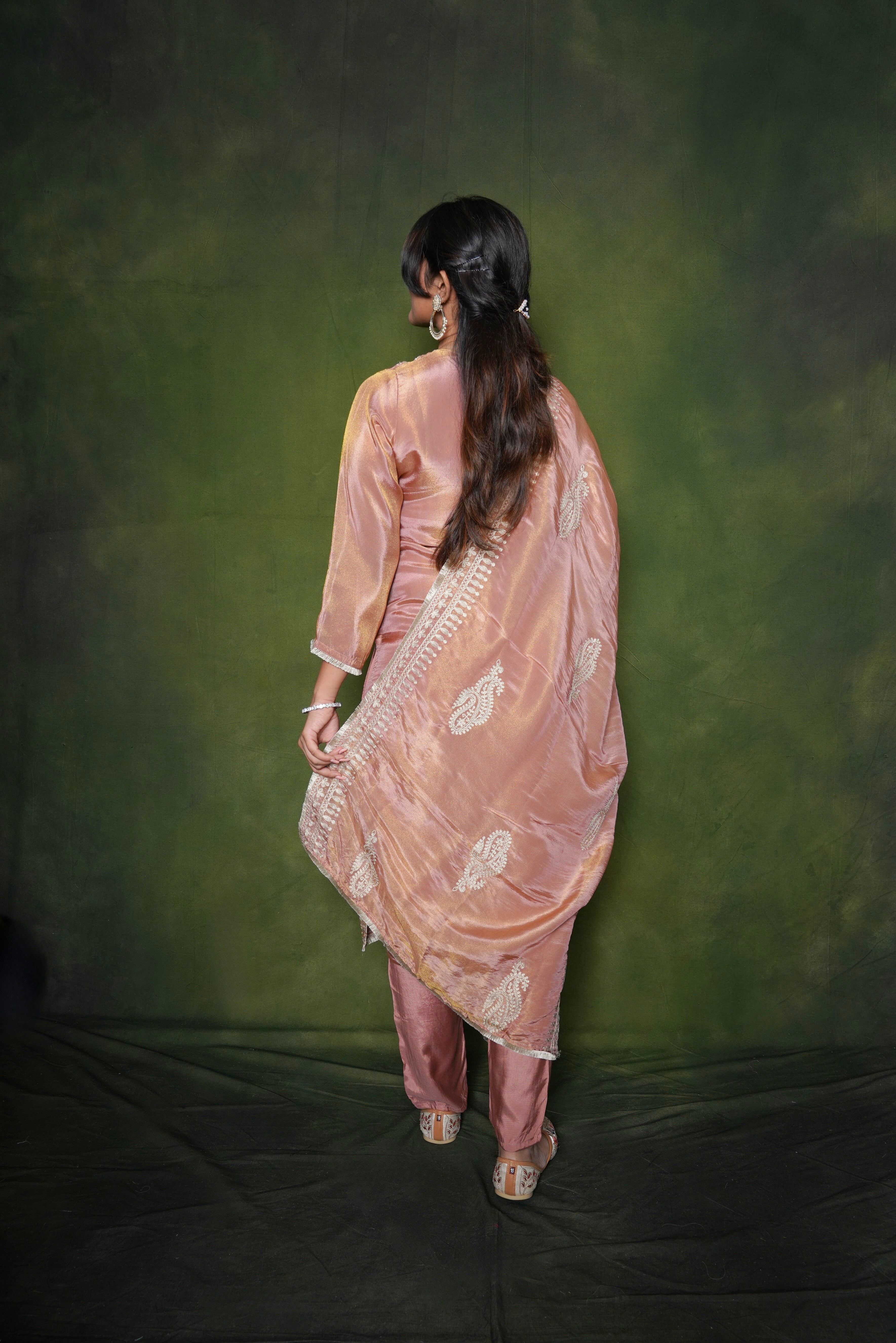 Peach Pure Shimmer Silk Suit Set RAADVI