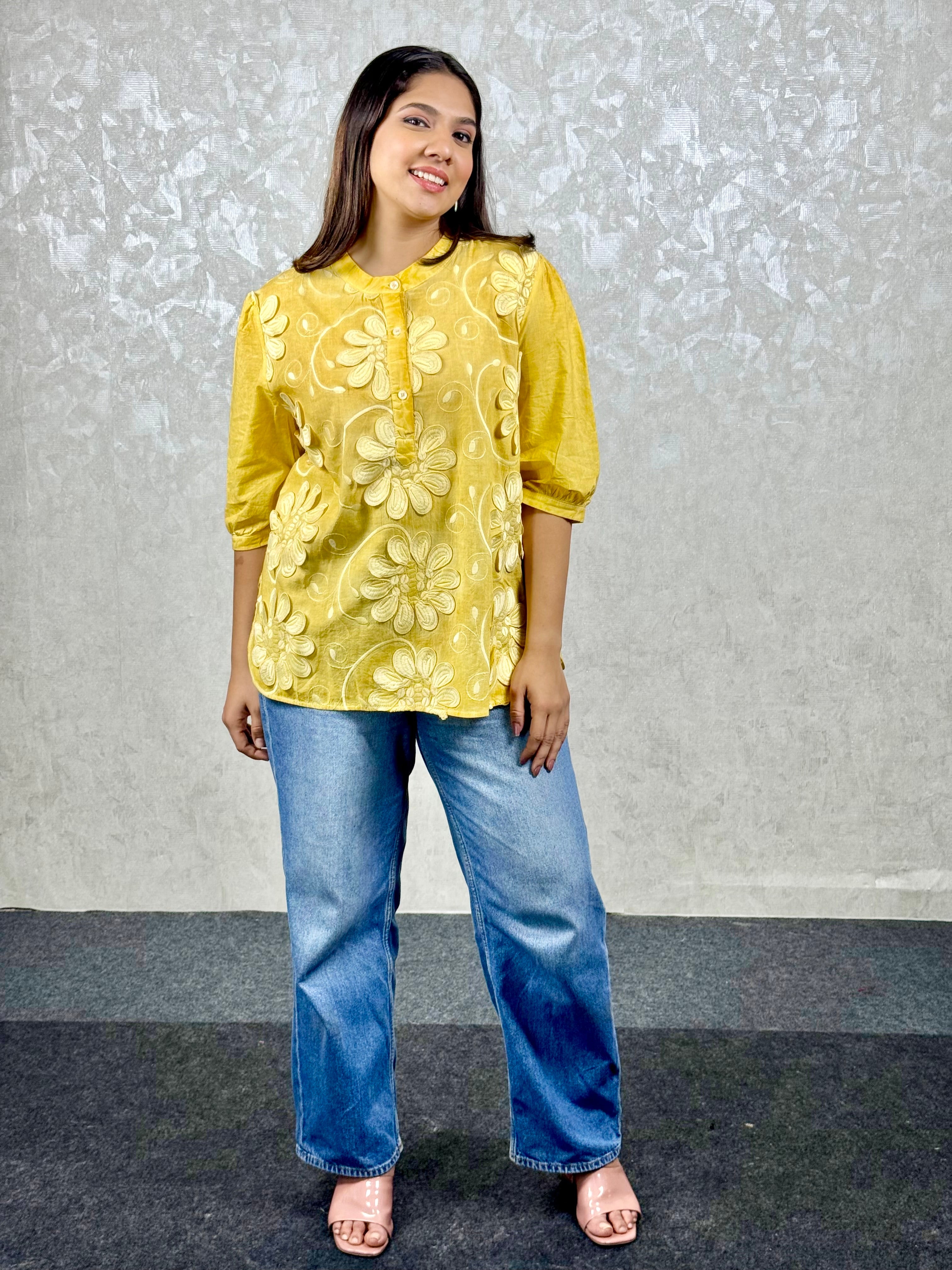 Yellow 3D Floral Top RAADVI