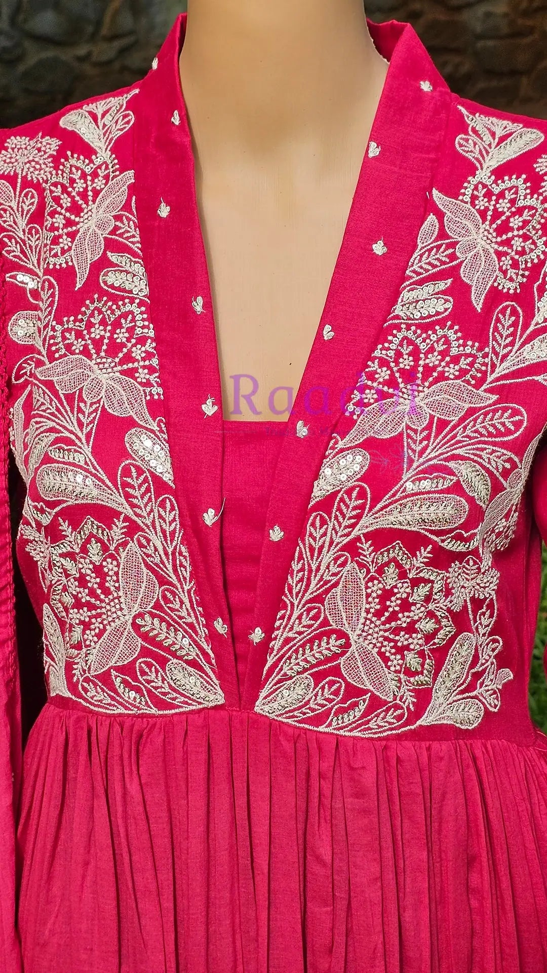 Red & Pink Embroidered Mul Cotton Suit Set RAADVI