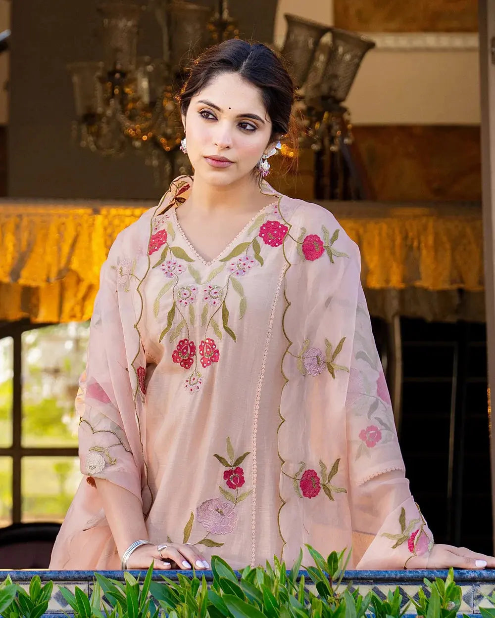 Premium Rose Pink Mul Chanderi Threadwork Suit RAADVI