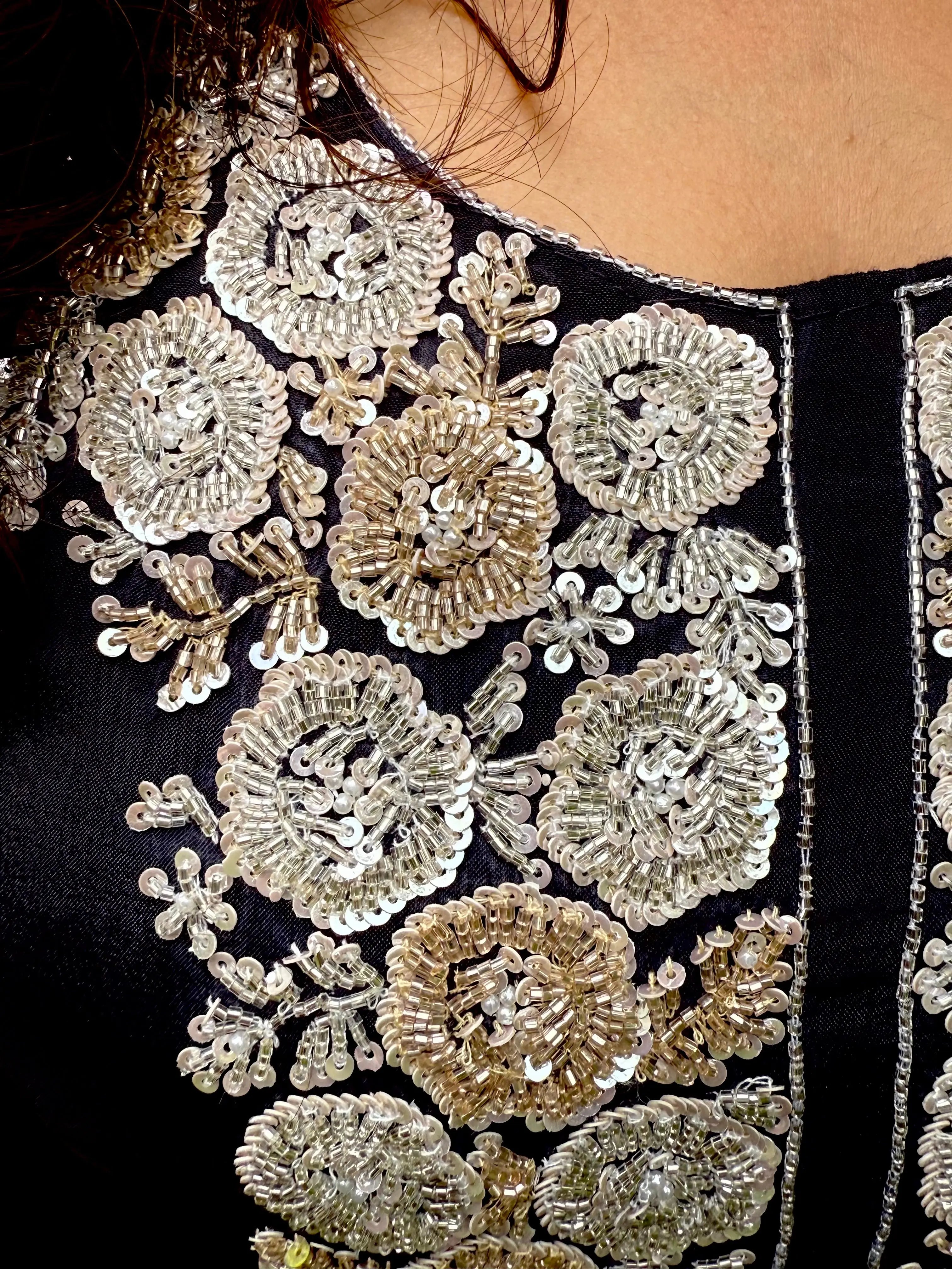 Embellished Floral Black Pure Chinnon Suit RAADVI