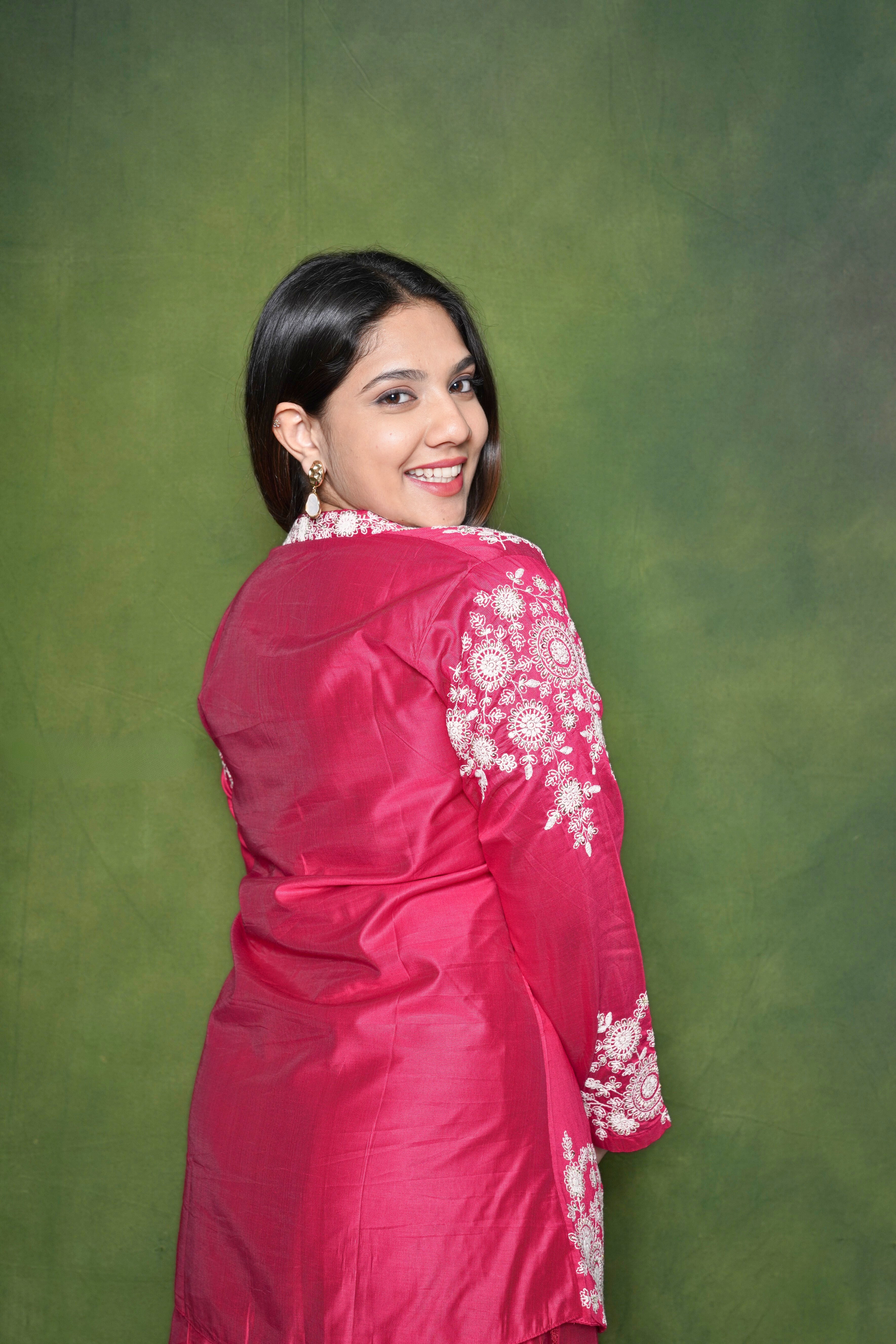 Embroidered Pink  Cotton Silk Coord Set RAADVI