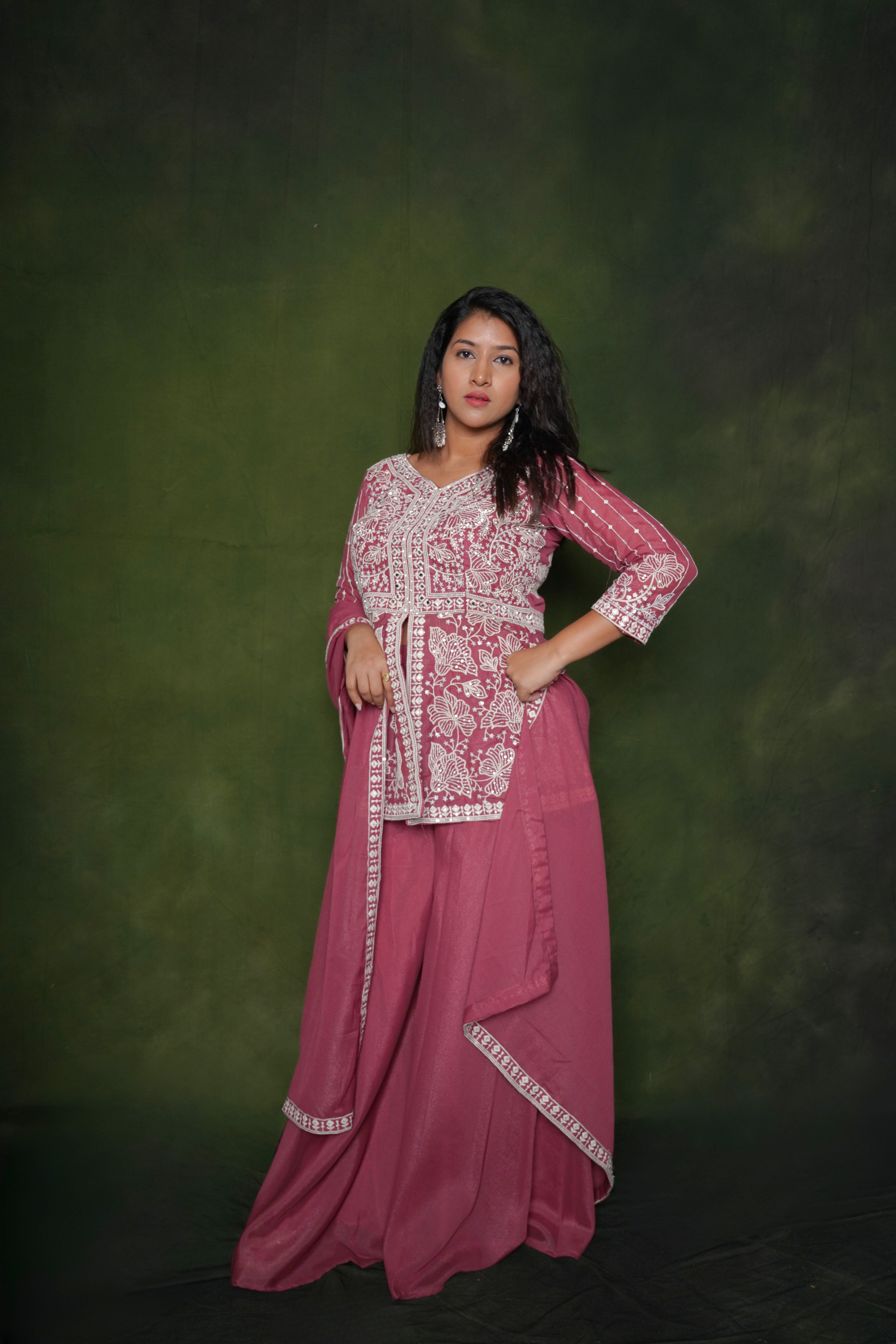 Embroidered Maroon Crop Top Palazzo Set RAADVI