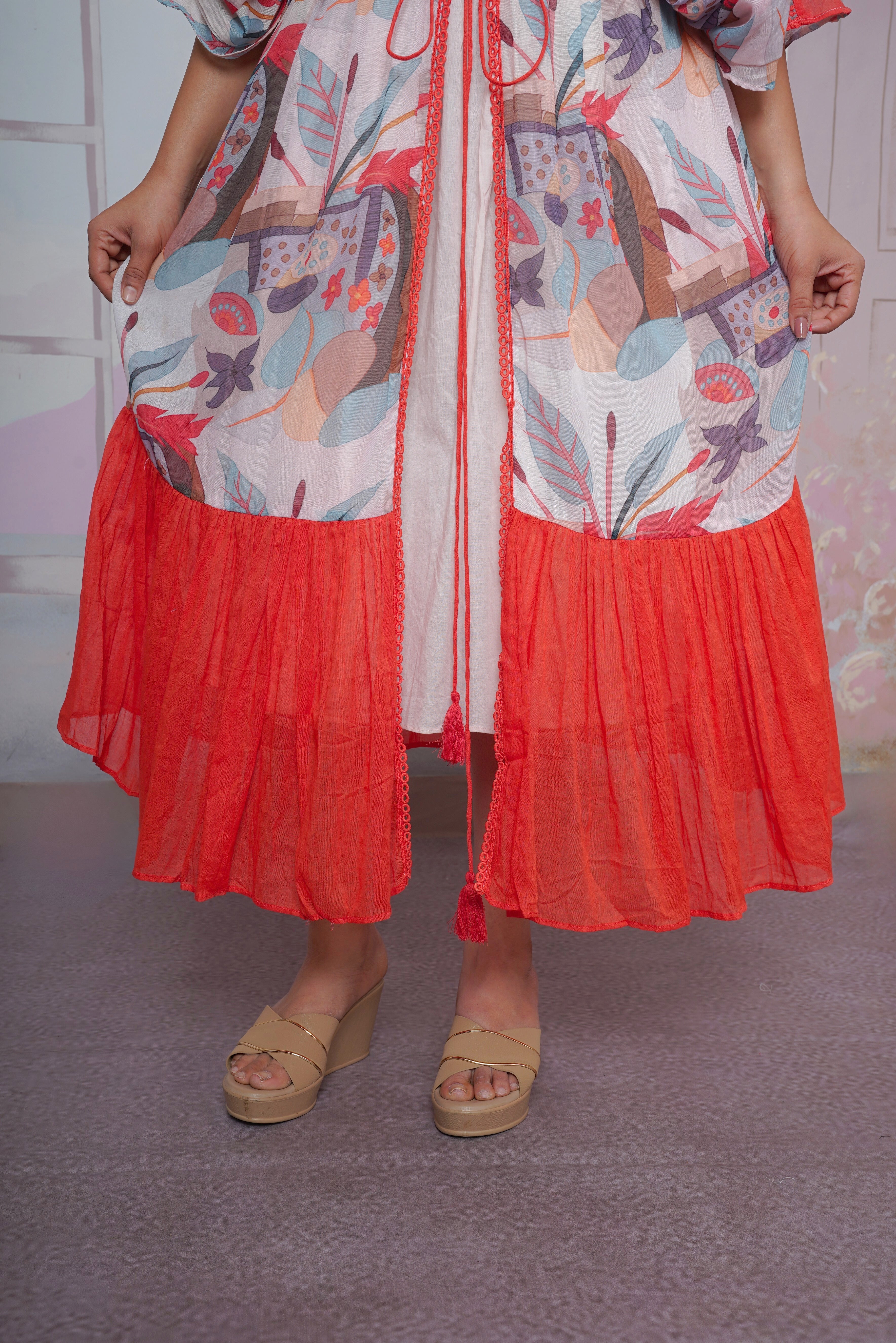 Embellished Red Mul Cotton Dress RAADVI