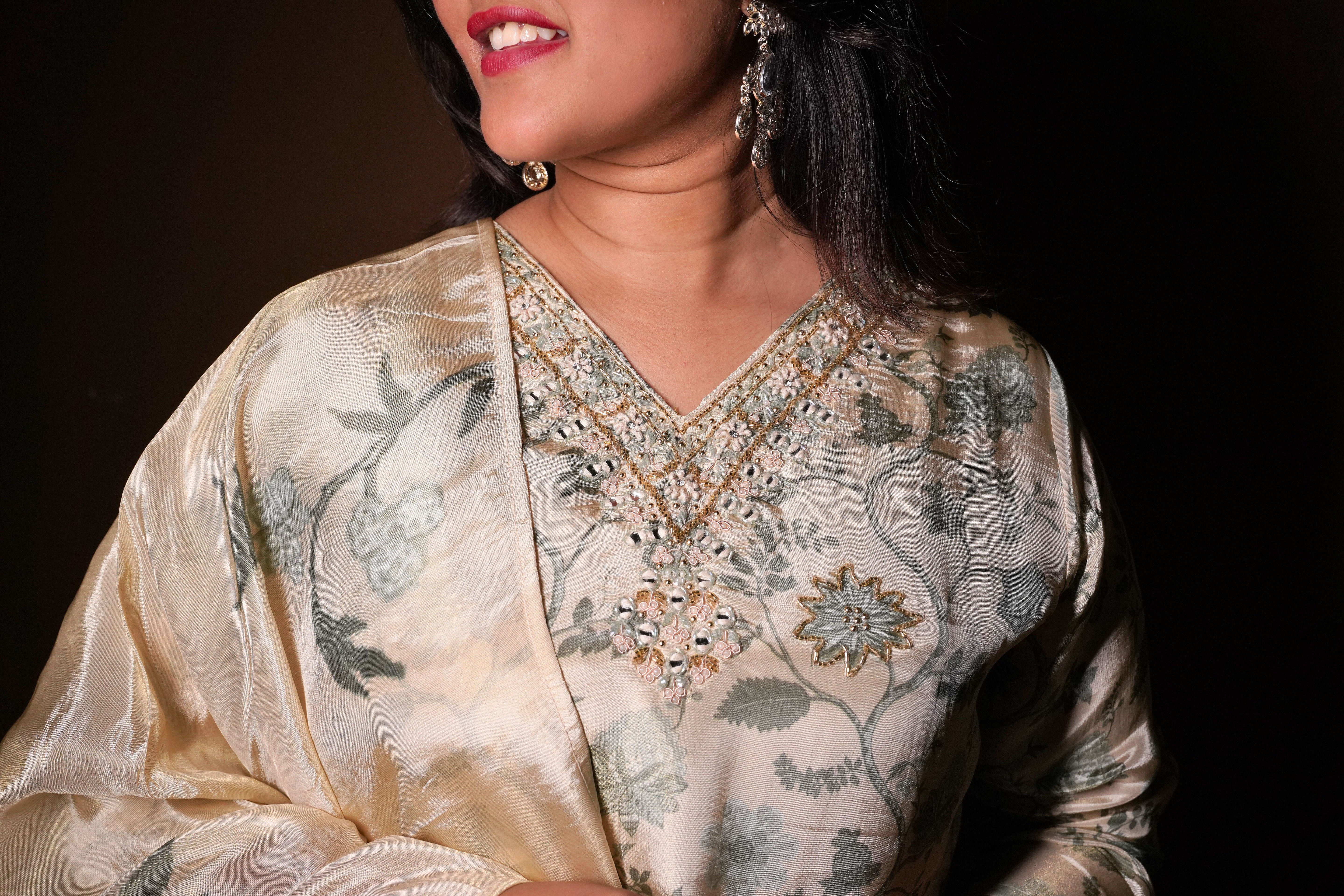 Premium Shimmer Viscose Ivory  Silk Suit RAADVI