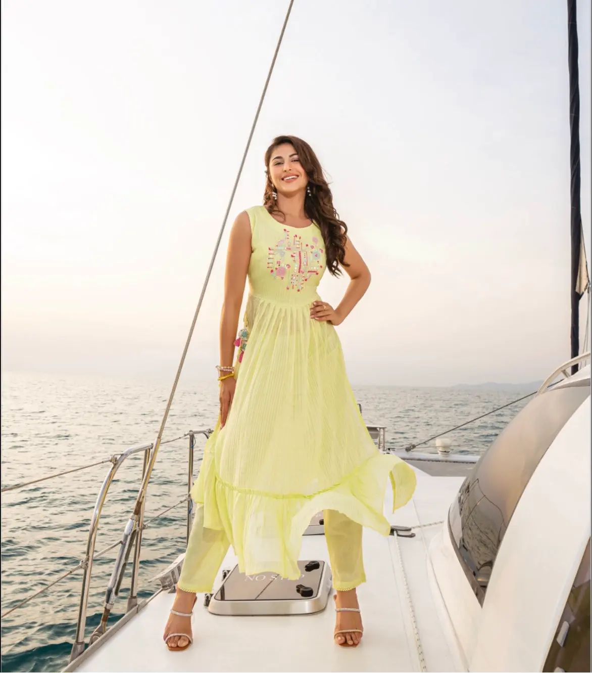 Light Yellow High Slit Mul Cotton Kurta Set RAADVI