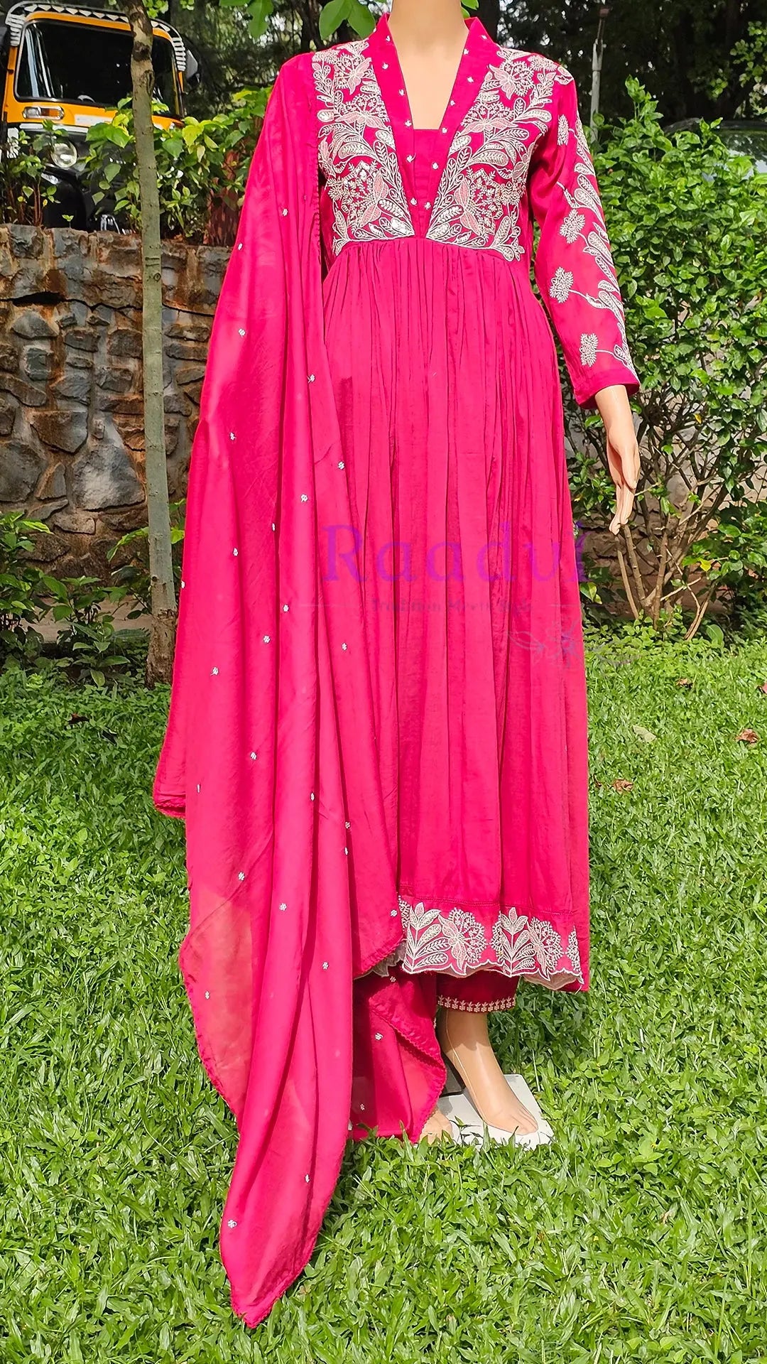 Red & Pink Embroidered Mul Cotton Suit Set RAADVI