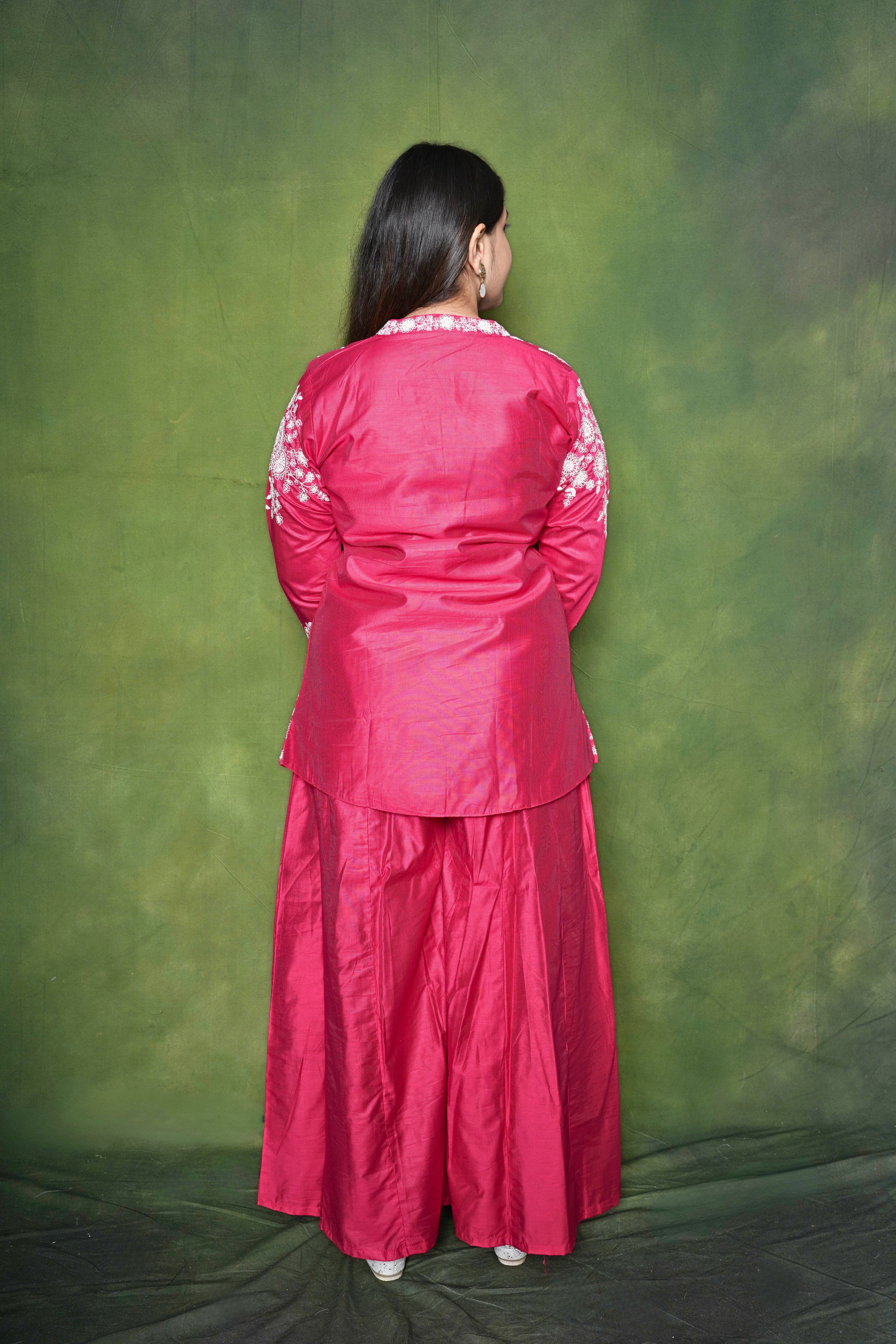 Embroidered Pink  Cotton Silk Coord Set RAADVI
