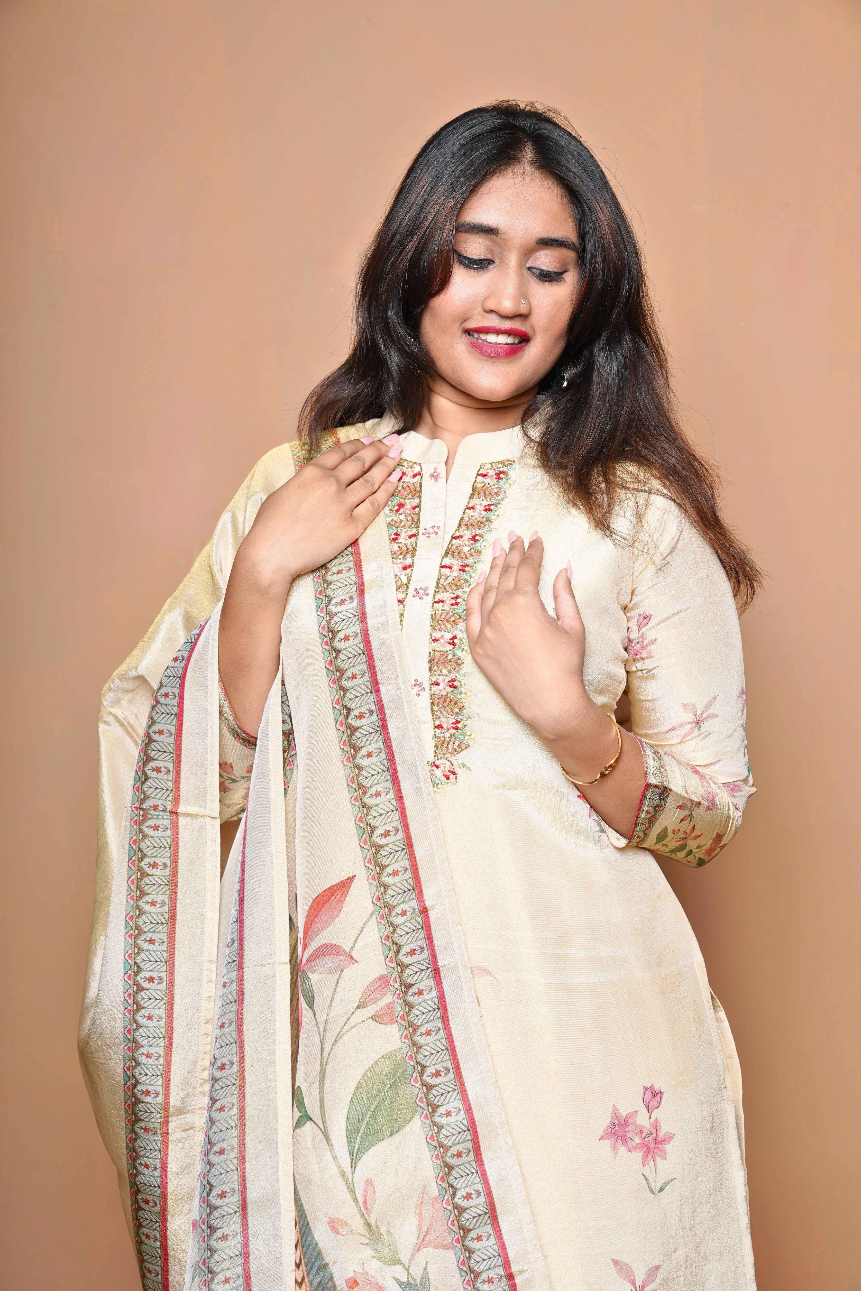 Pure Shimmer Silk Beige Suit RAADVI