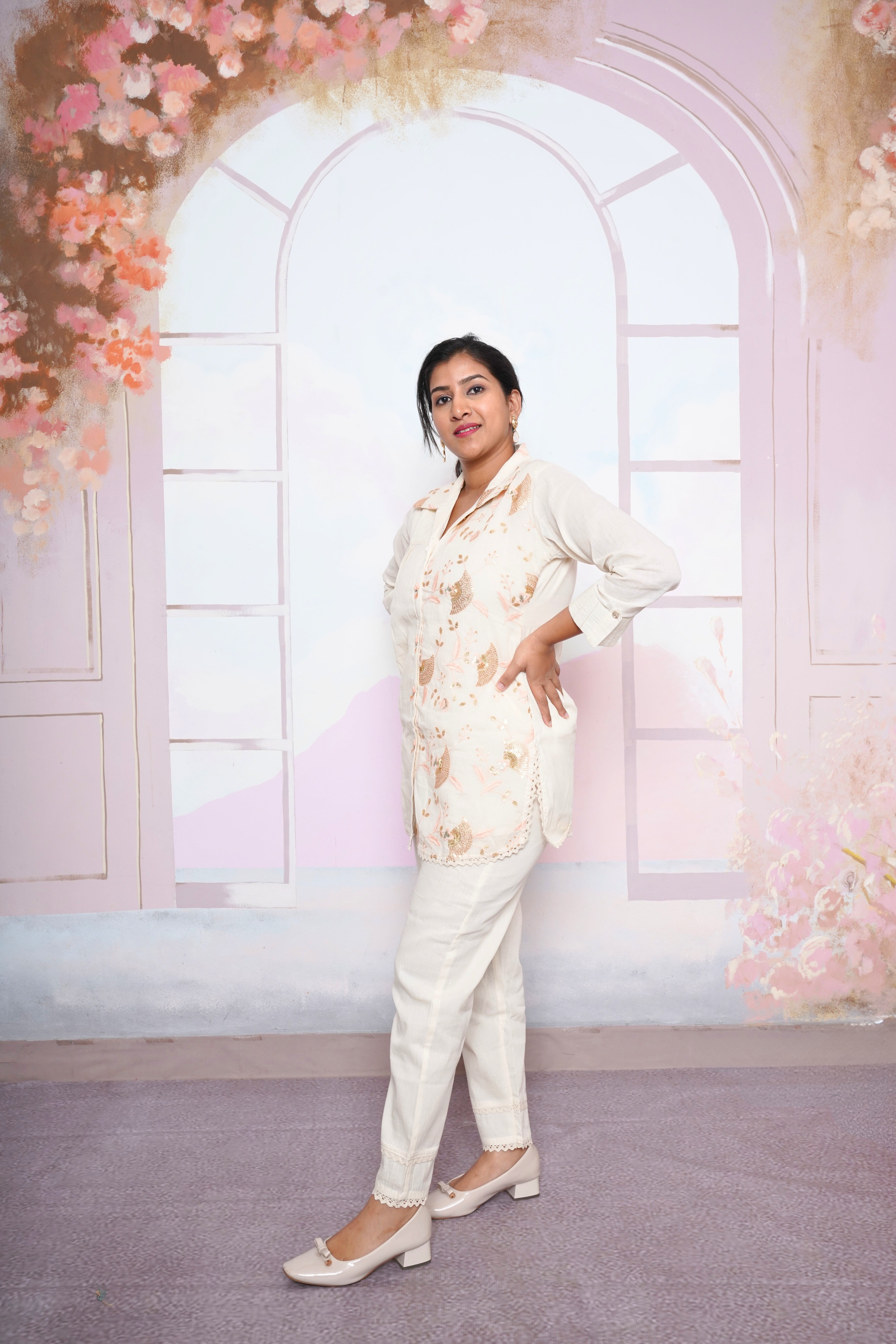 White Floral Cotton Silk Co-ord Set RAADVI