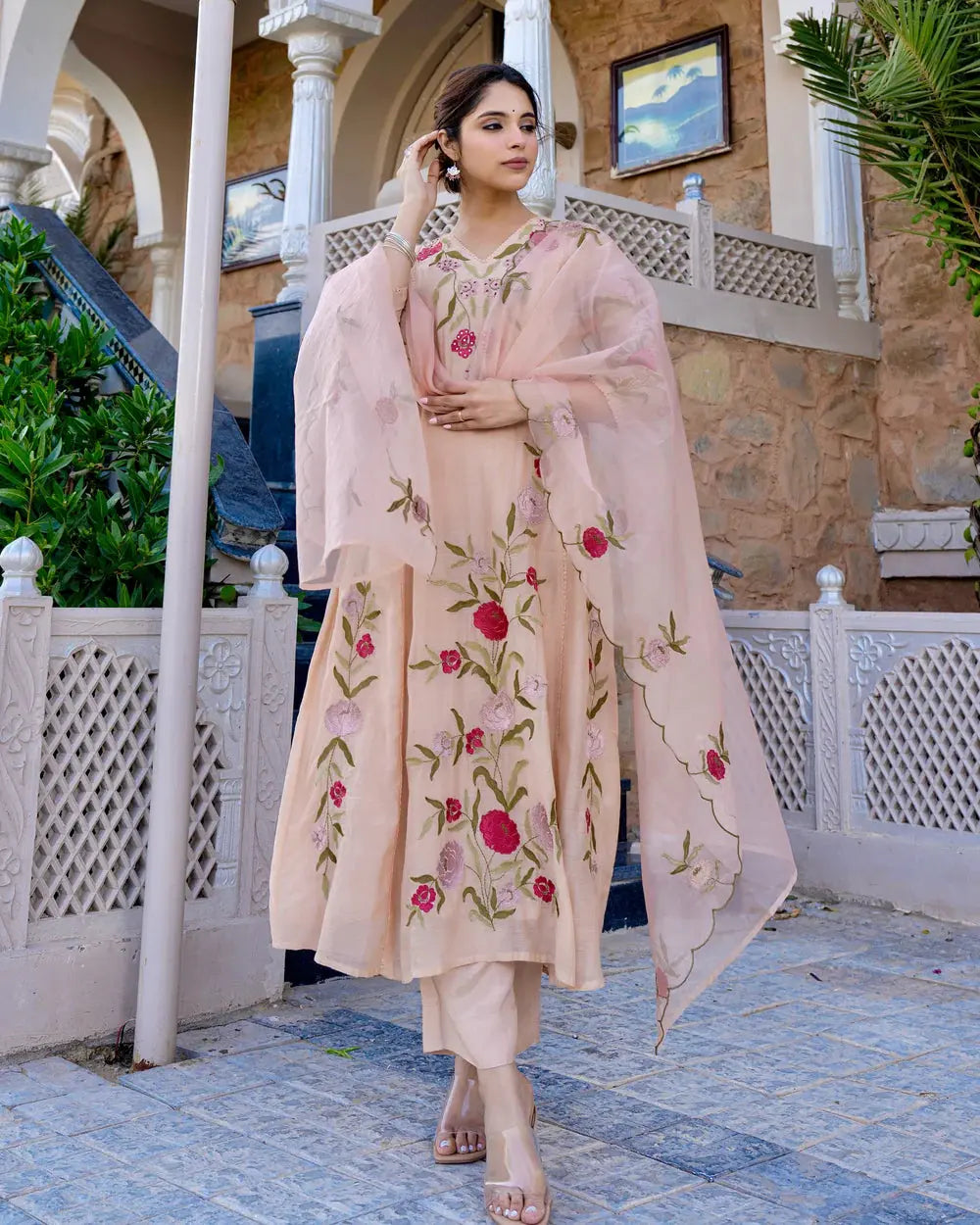 Premium Rose Pink Mul Chanderi Threadwork Suit RAADVI
