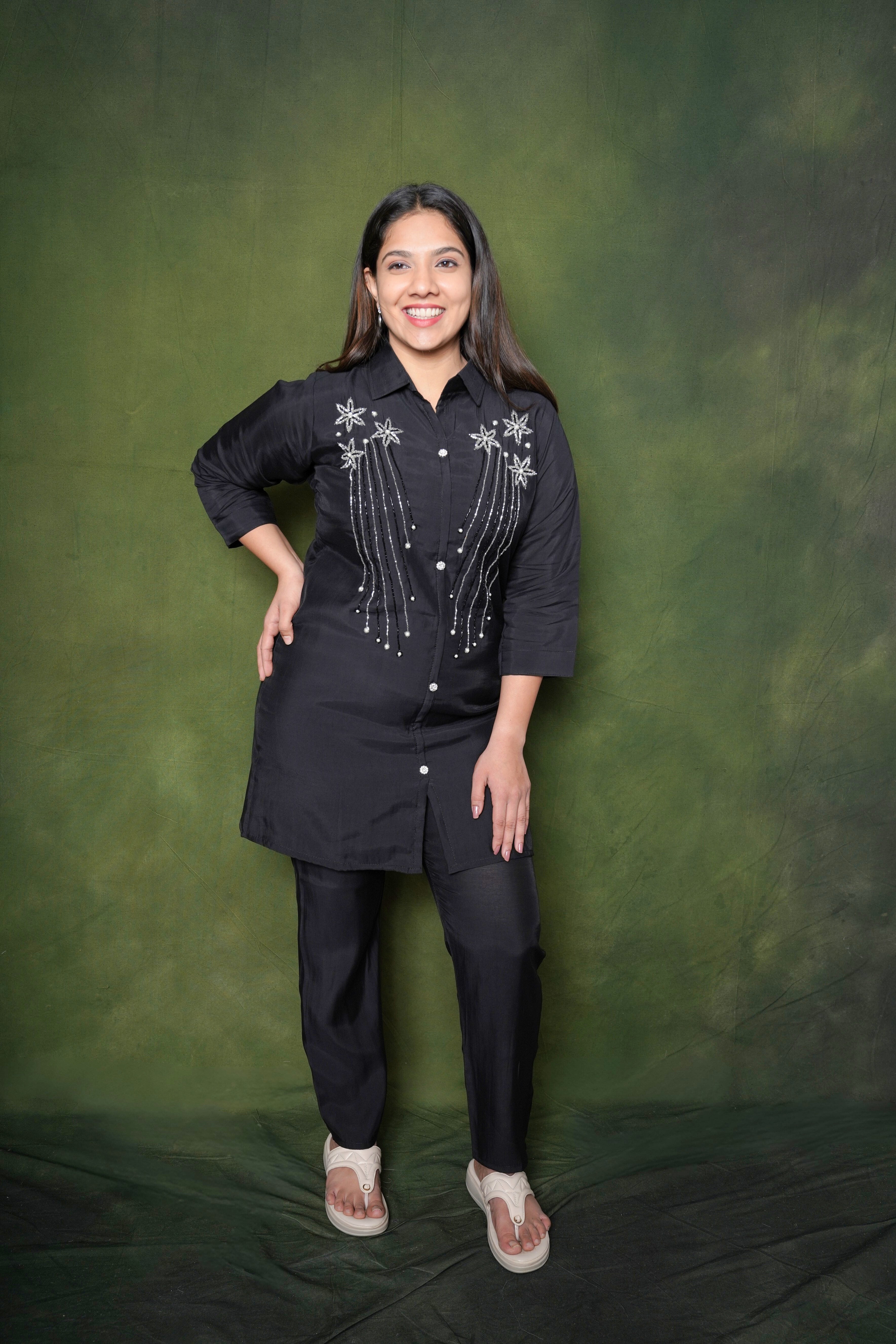 Black Roman Silk Co-ord Set RAADVI