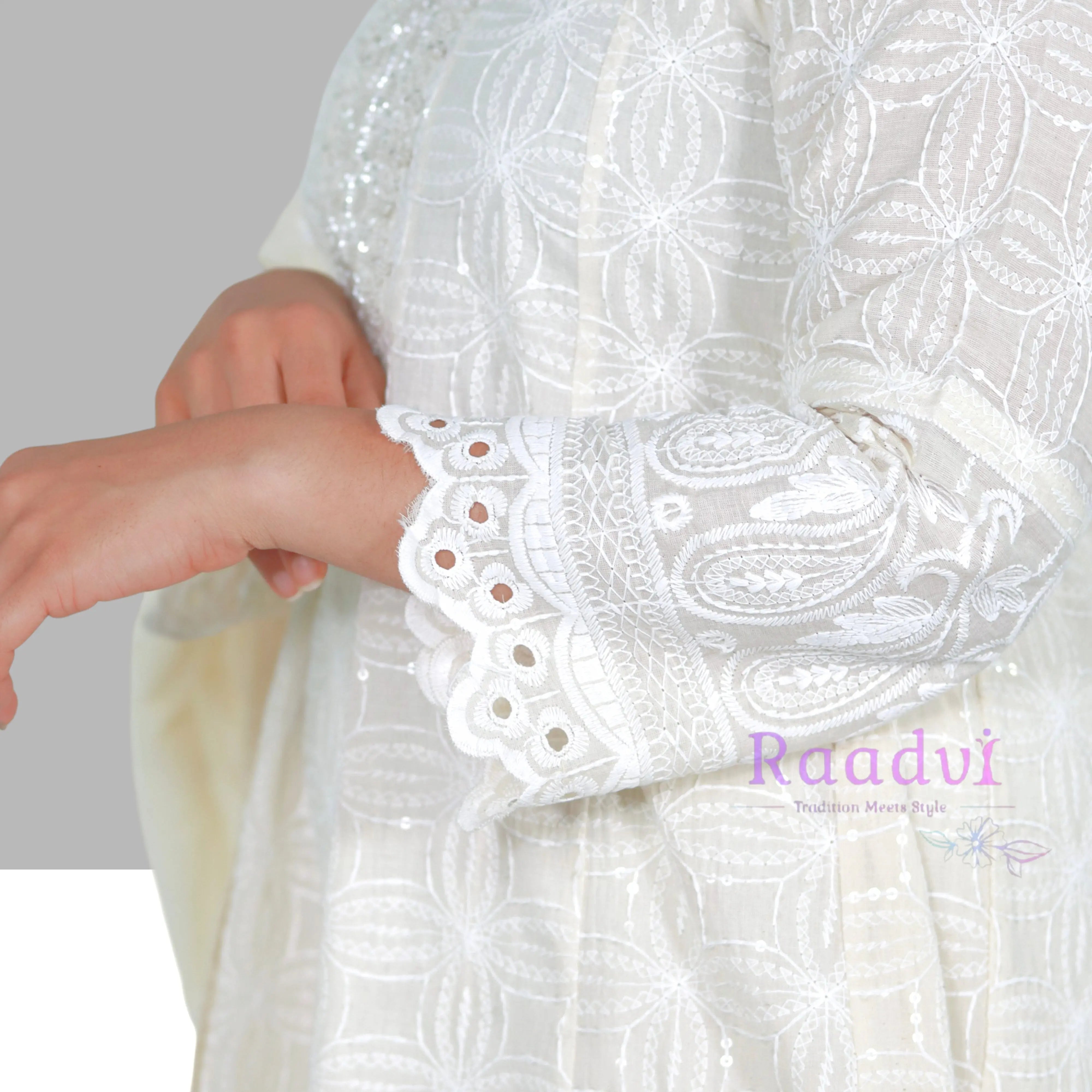 Embellished White Pure Cotton Kurta Palazzo RAADVI