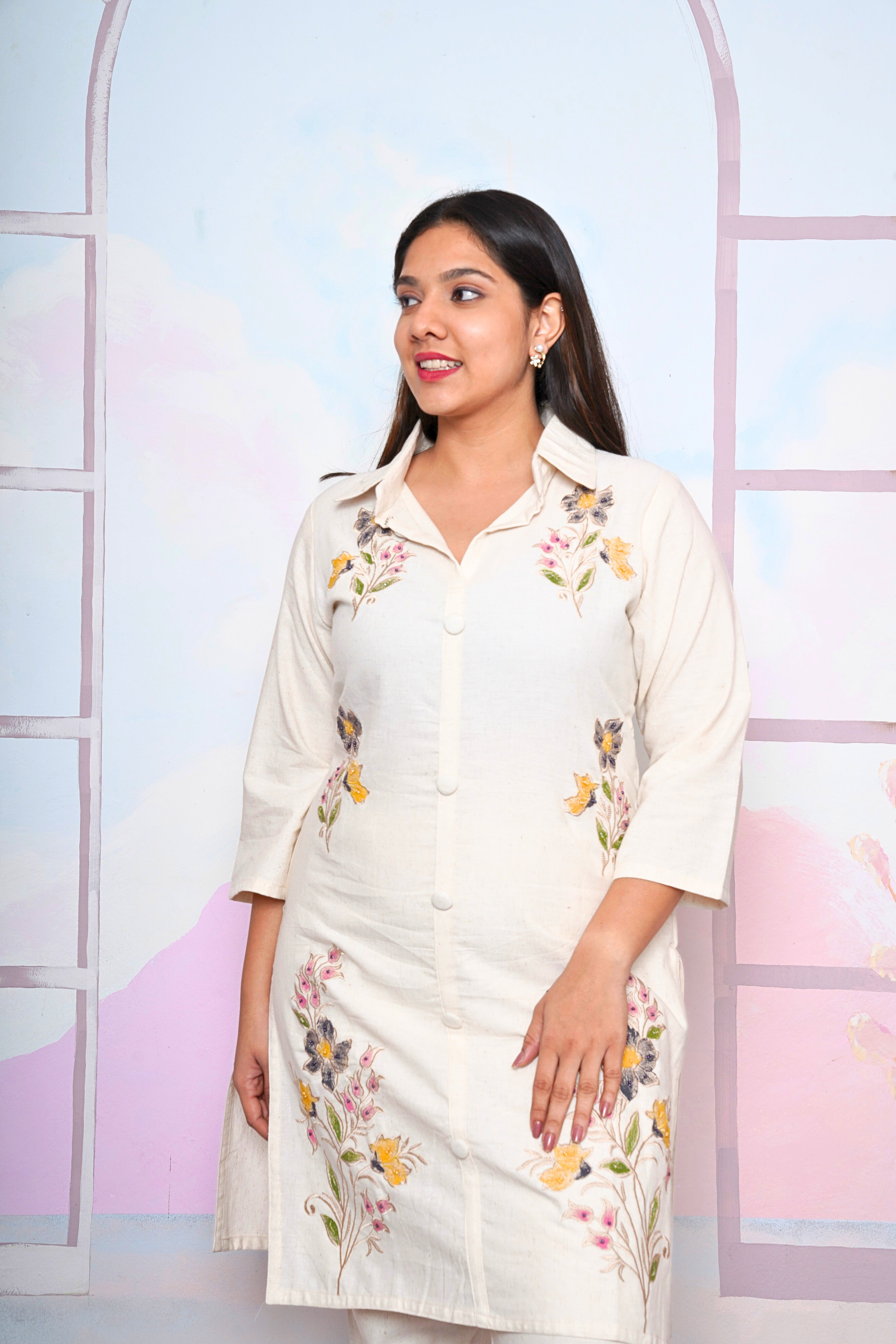 White Khadi Cotton Co-Ord Set RAADVI
