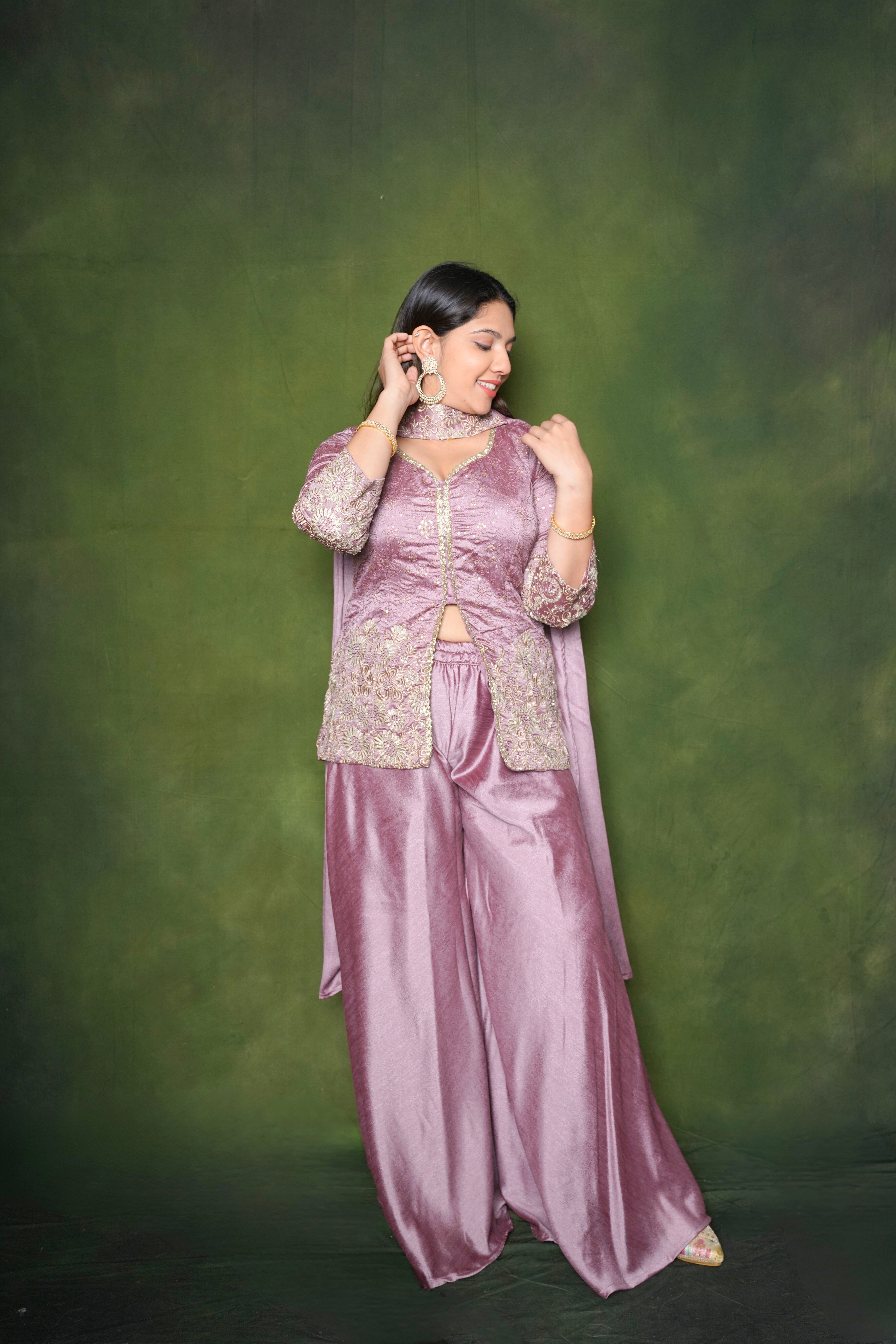 Zardozi Lavender Short Top Palazzo Set RAADVI