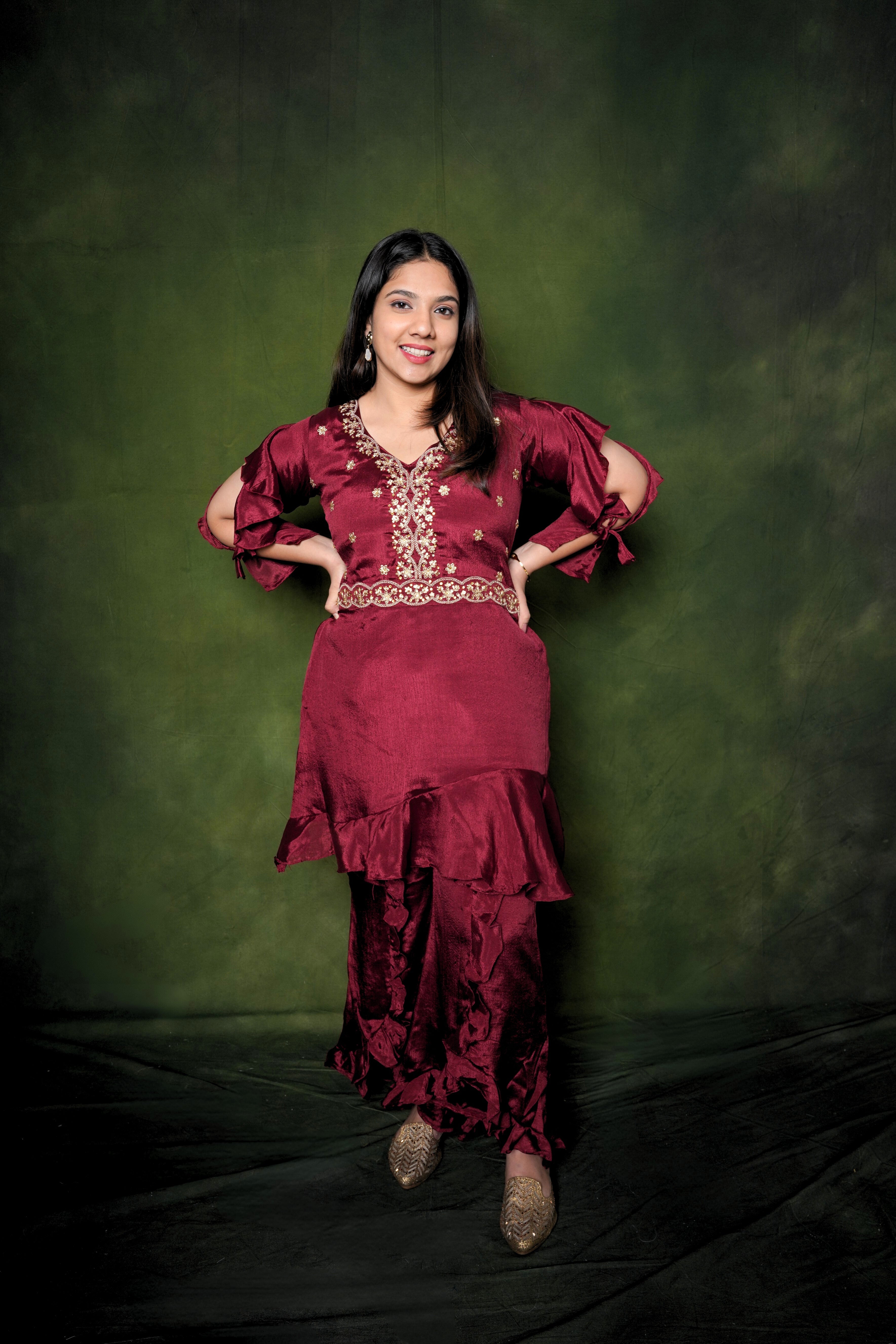 Brick Red Embroidered Co-Ord Set RAADVI