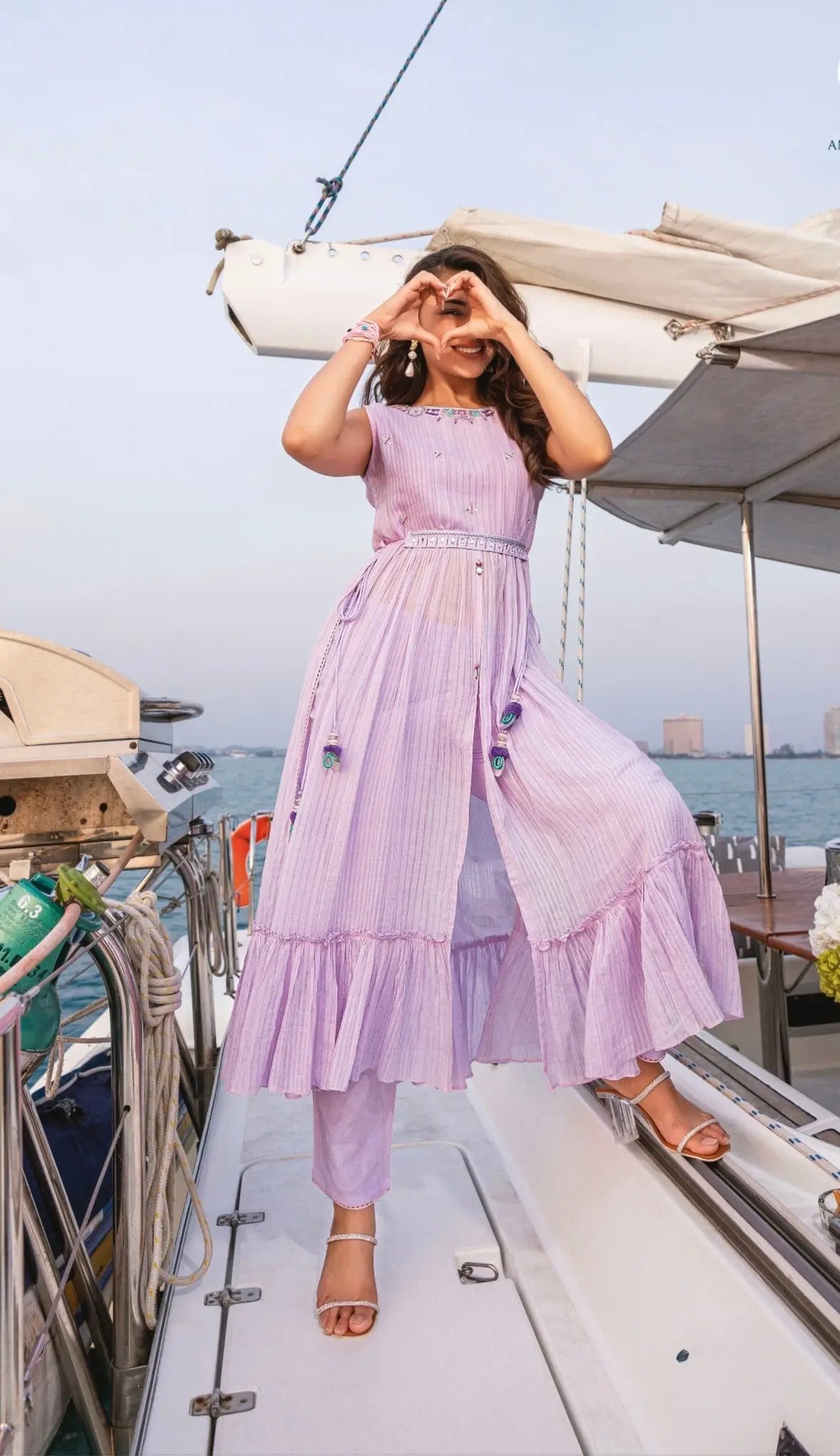 Lavender High Slit Mul Cotton Kurta Set RAADVI