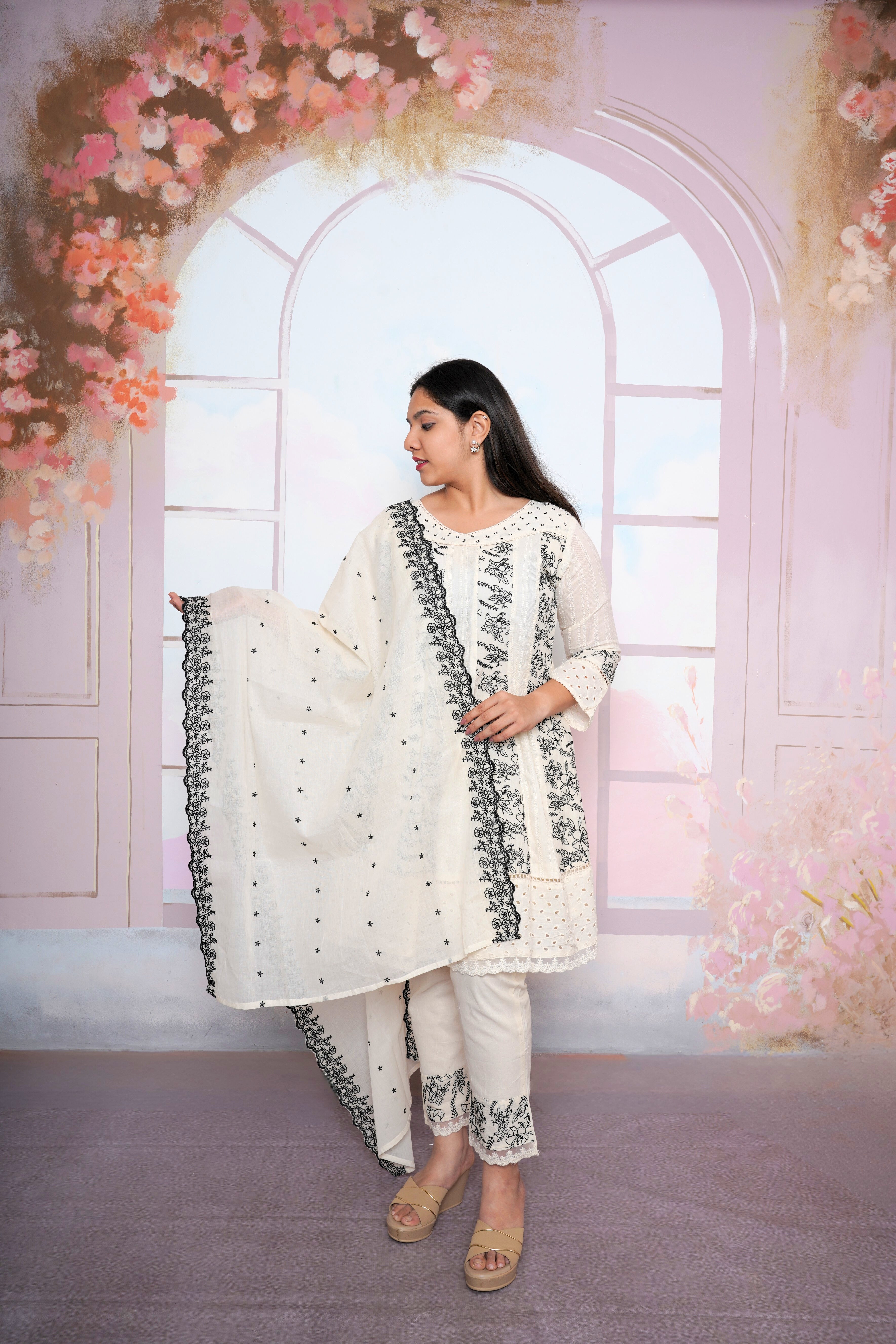 White Pure Cotton Embroidered Suit Set RAADVI