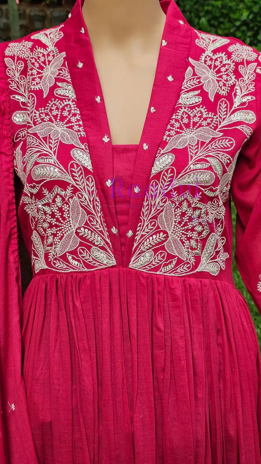 Red & Pink Embroidered Mul Cotton Suit Set RAADVI