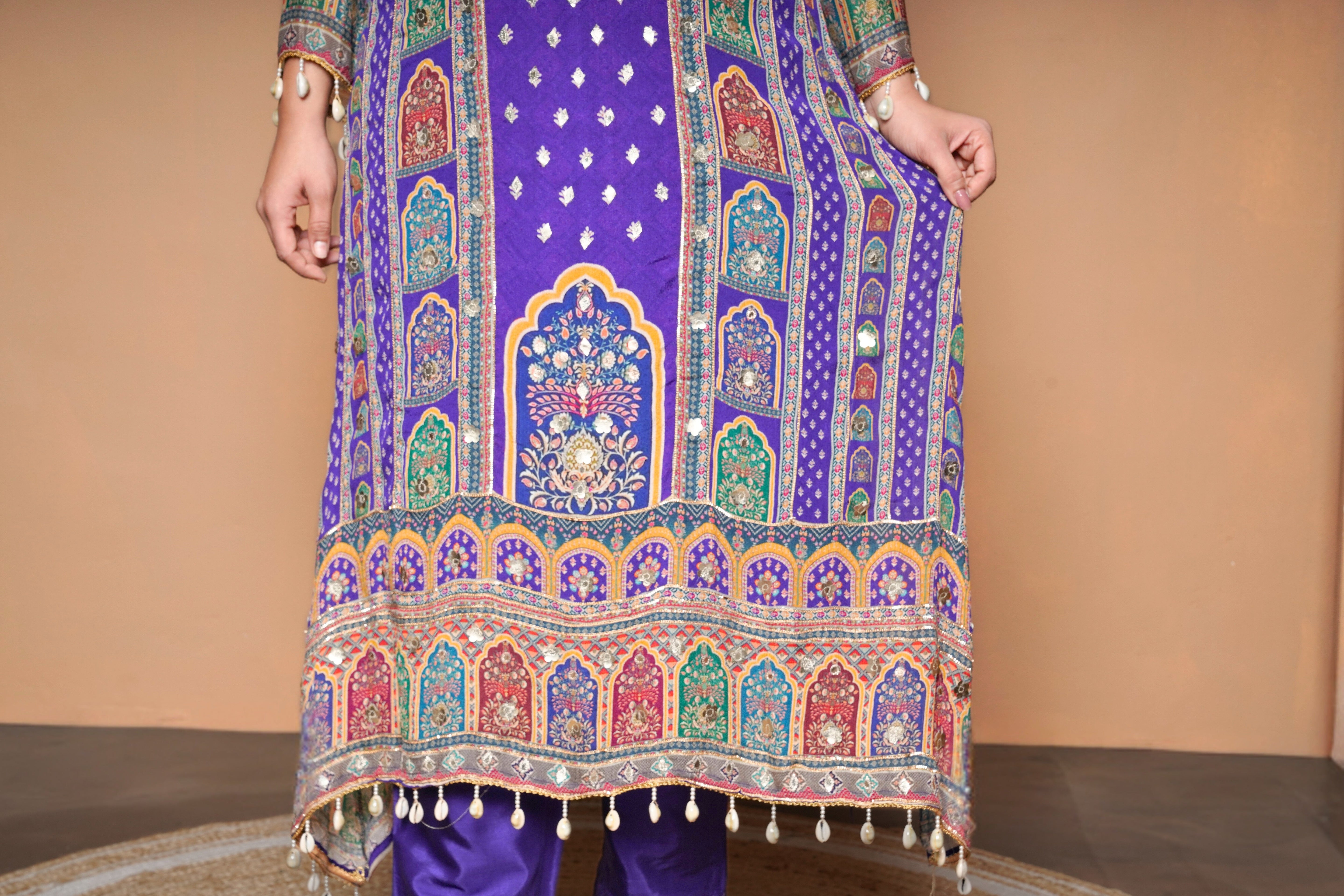 Embellished Purple Pure Natural Crepe Suit RAADVI