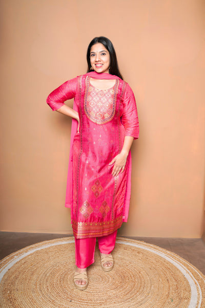 Premium Pure Crepe Pink Silk Suit