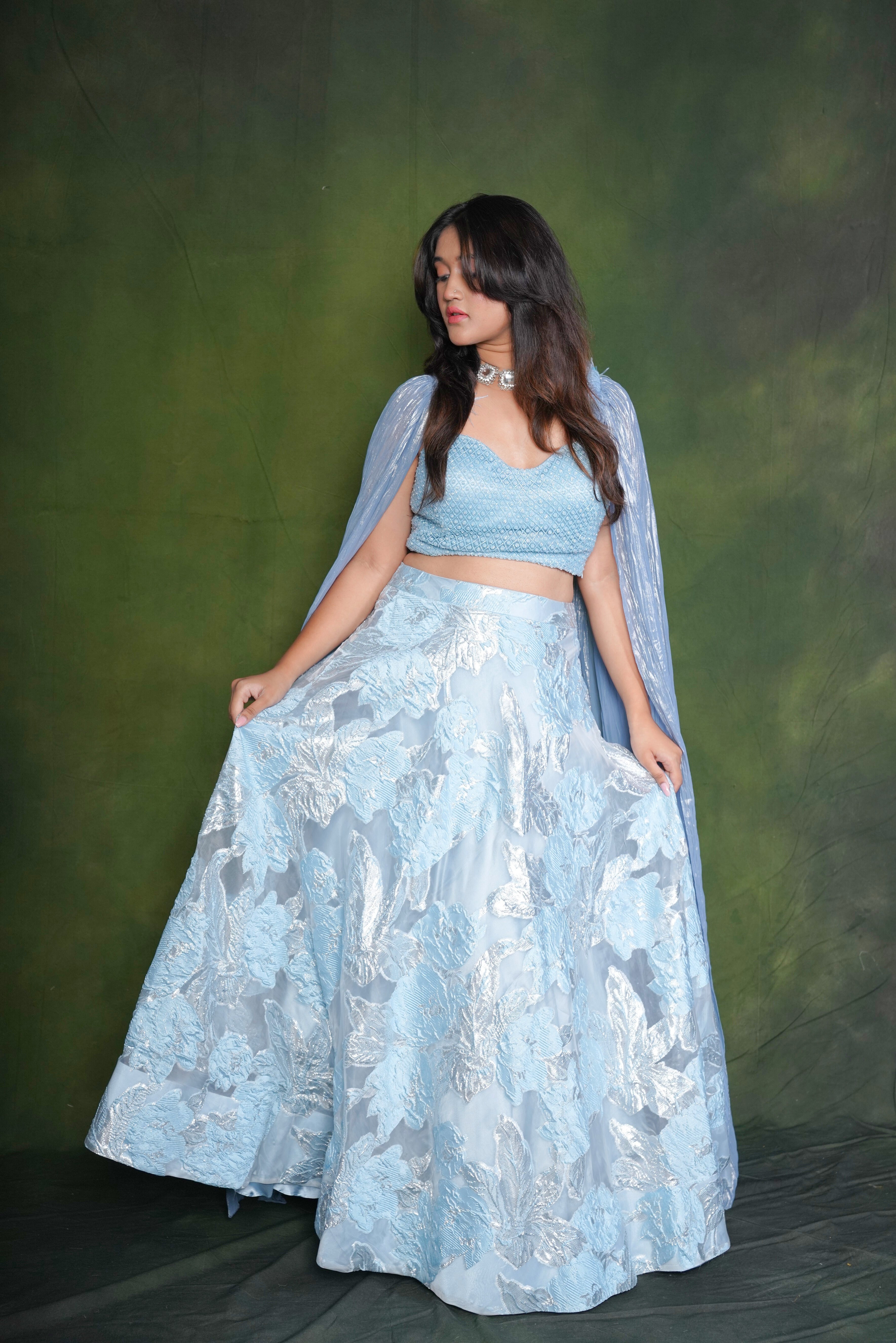 Embellished Sky Blue Lehenga RAADVI