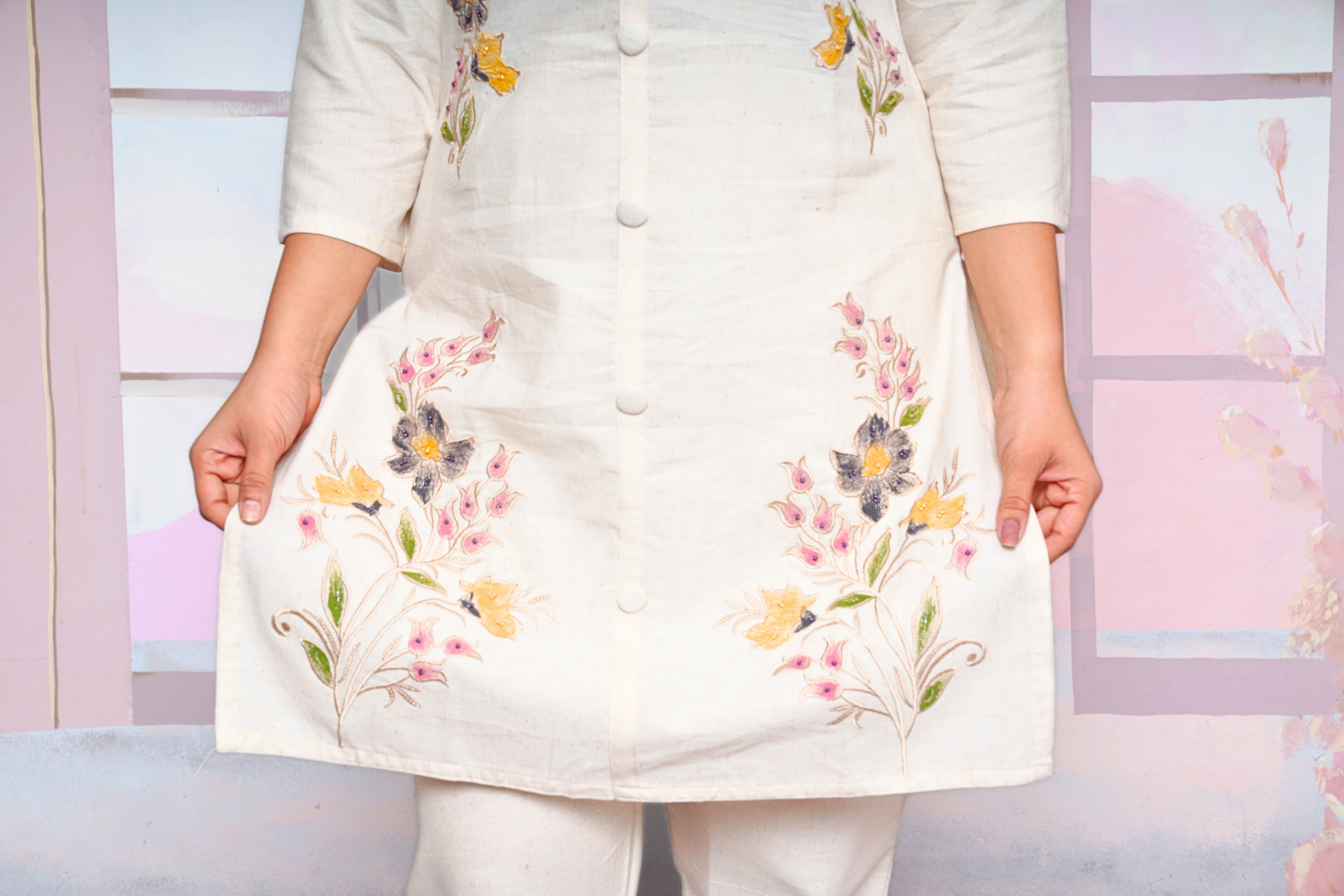 White Khadi Cotton Co-Ord Set RAADVI