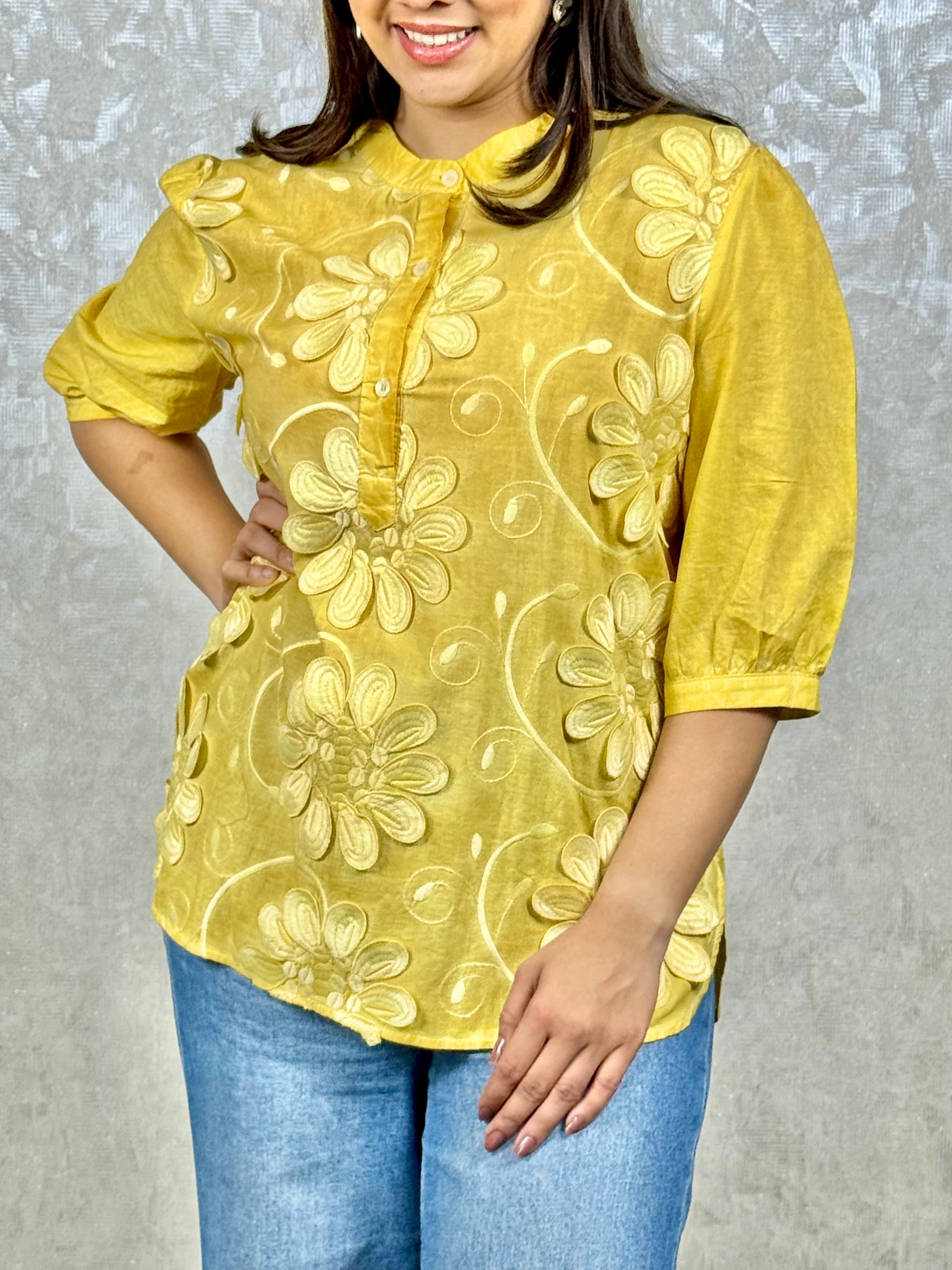 Yellow 3D Floral Top RAADVI