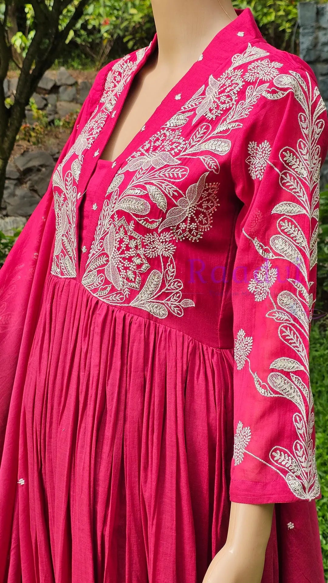 Red & Pink Embroidered Mul Cotton Suit Set RAADVI