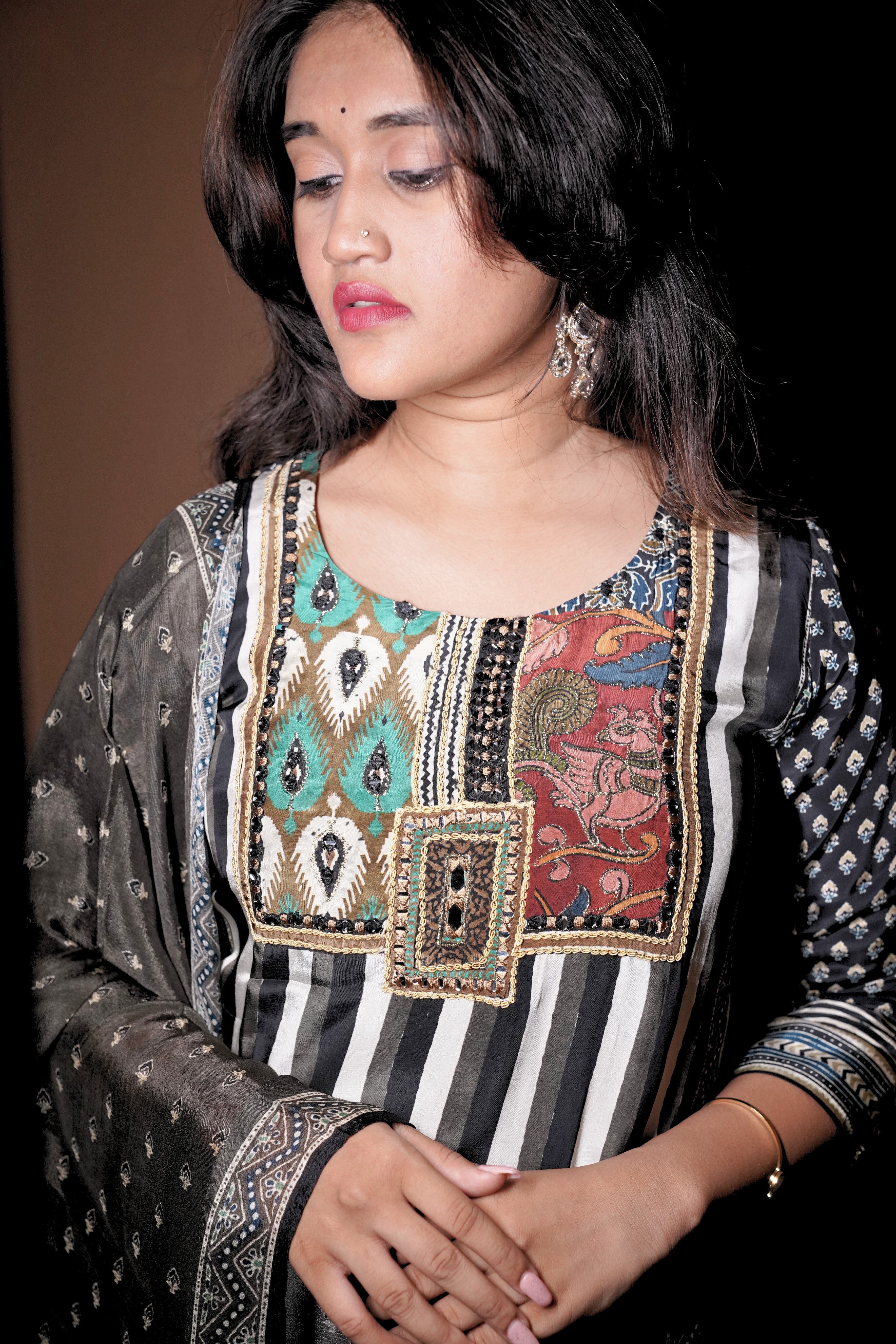 Black Embroidered Pure Crepe Suit Set RAADVI