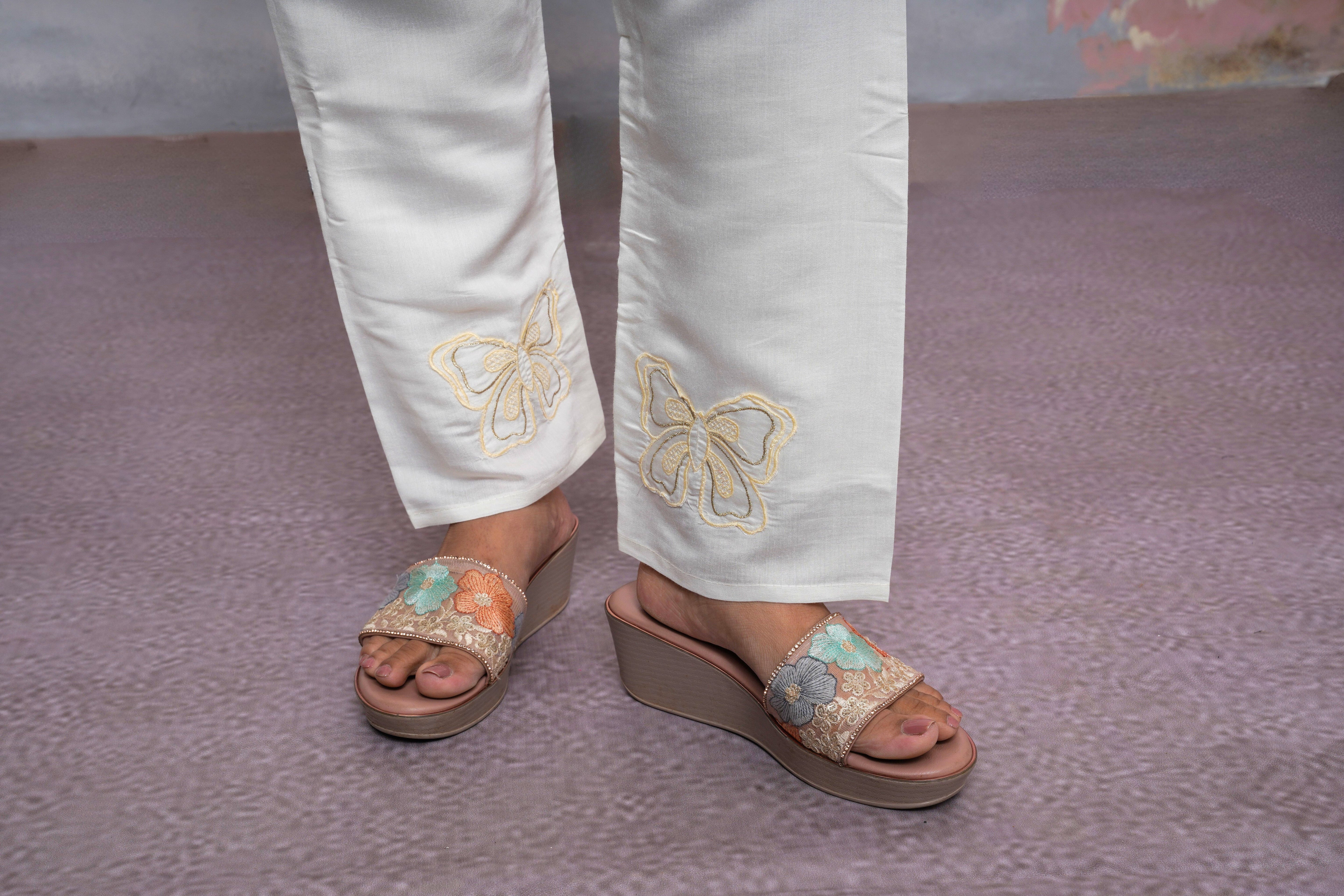Applique Ivory Roman Silk Coord  Set RAADVI