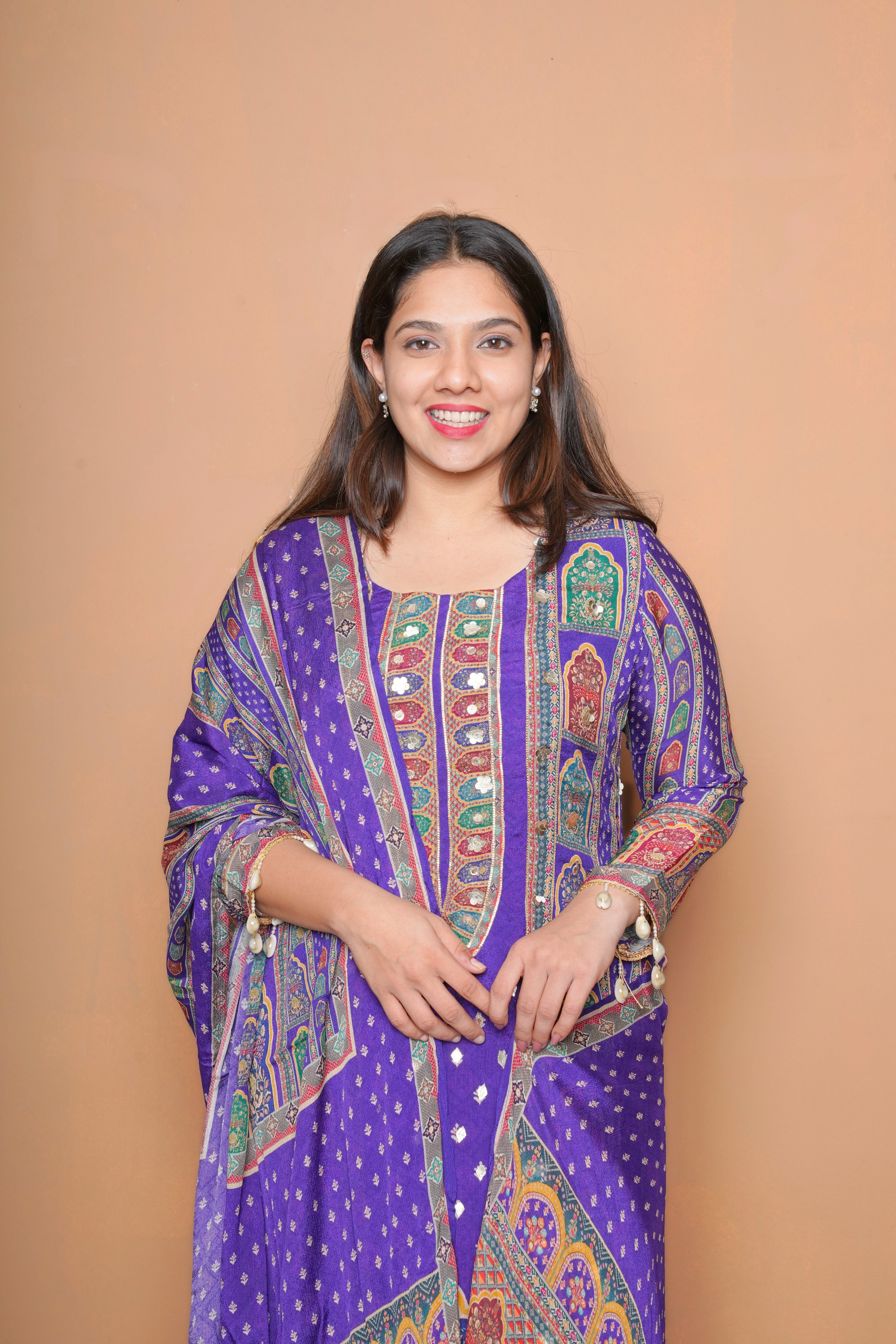 Embellished Purple Pure Natural Crepe Suit RAADVI