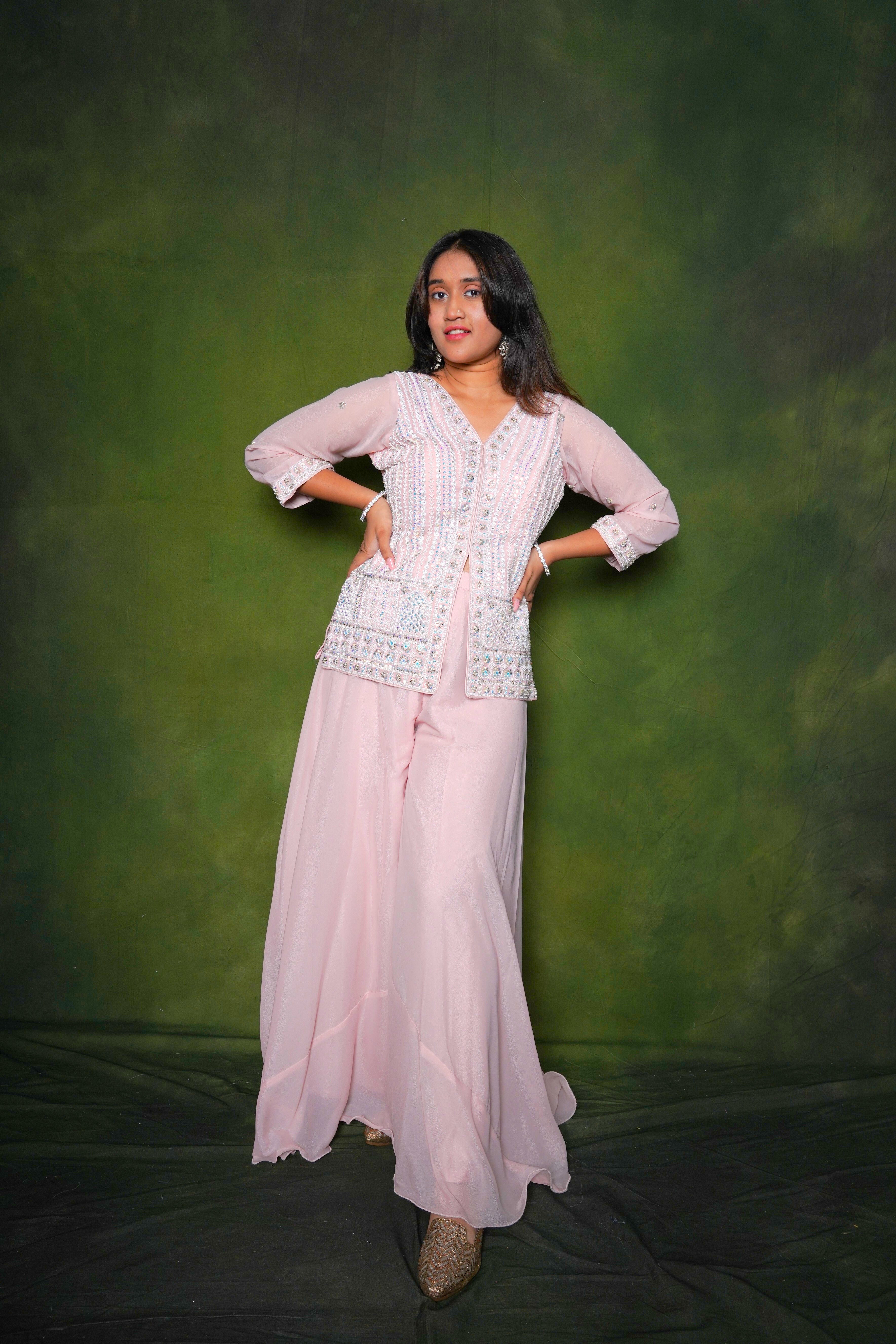 Embellished Light Pink Top Palazzo Set RAADVI