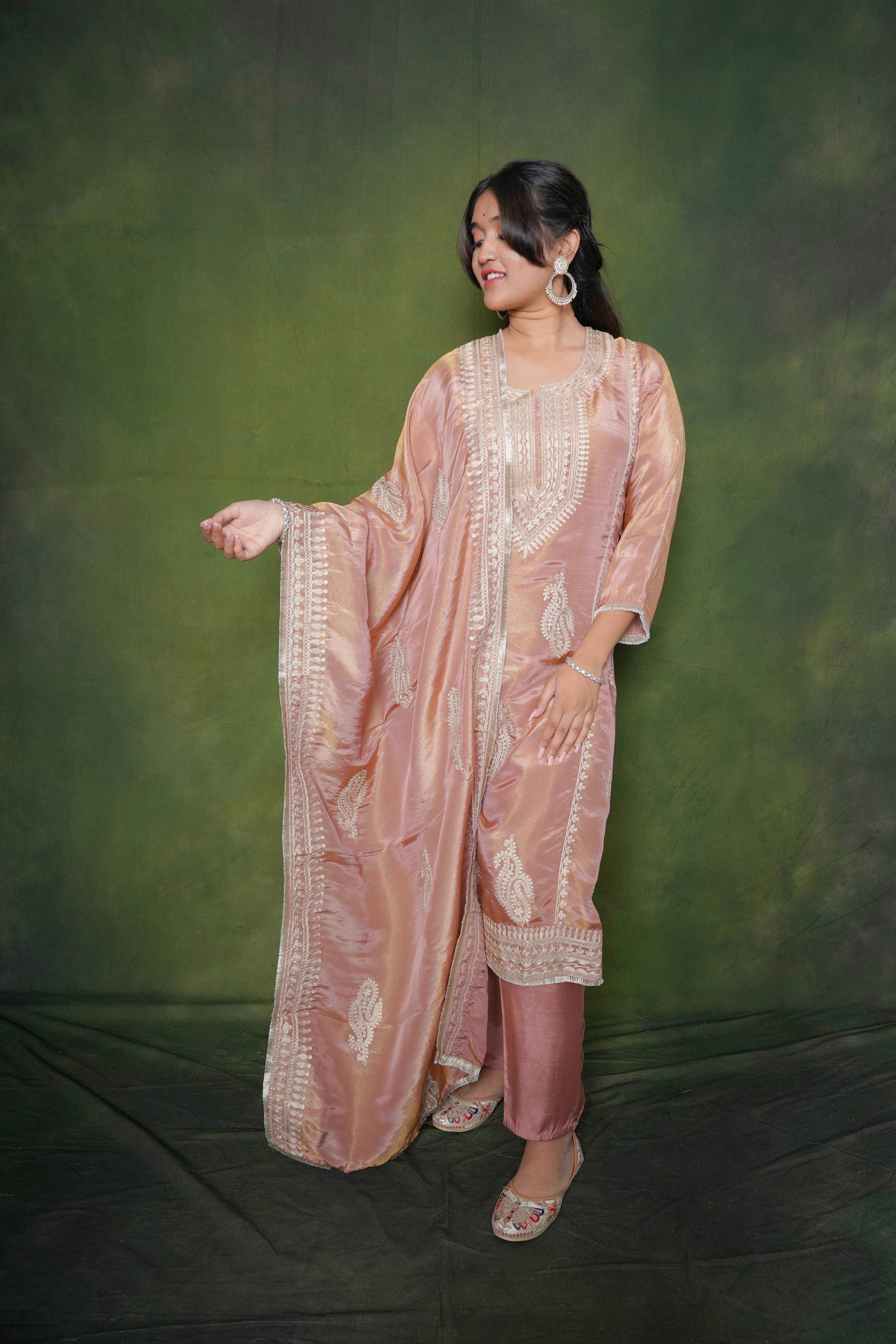Peach Pure Shimmer Silk Suit Set RAADVI