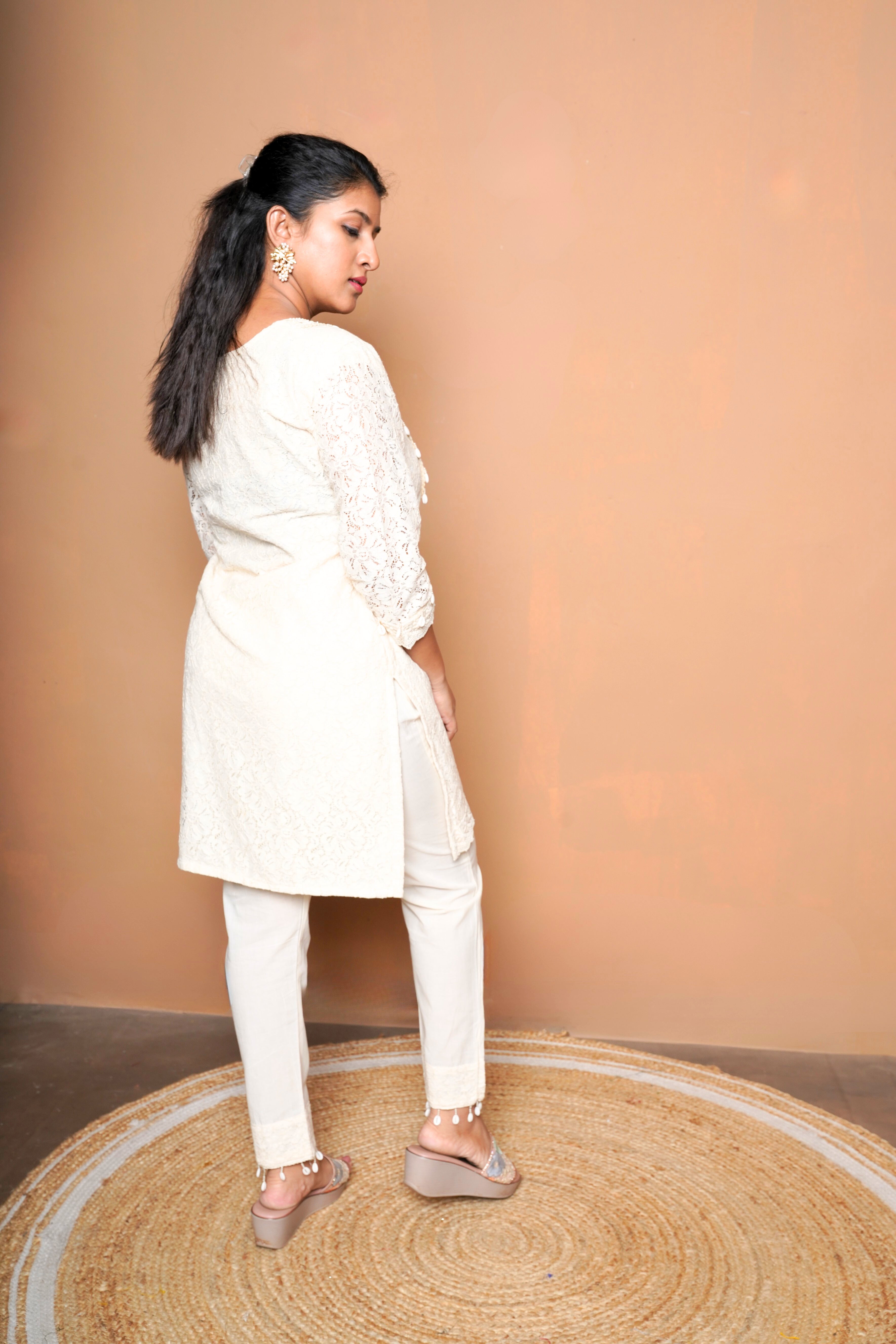Off White Net Pure Cotton Kurta Set RAADVI