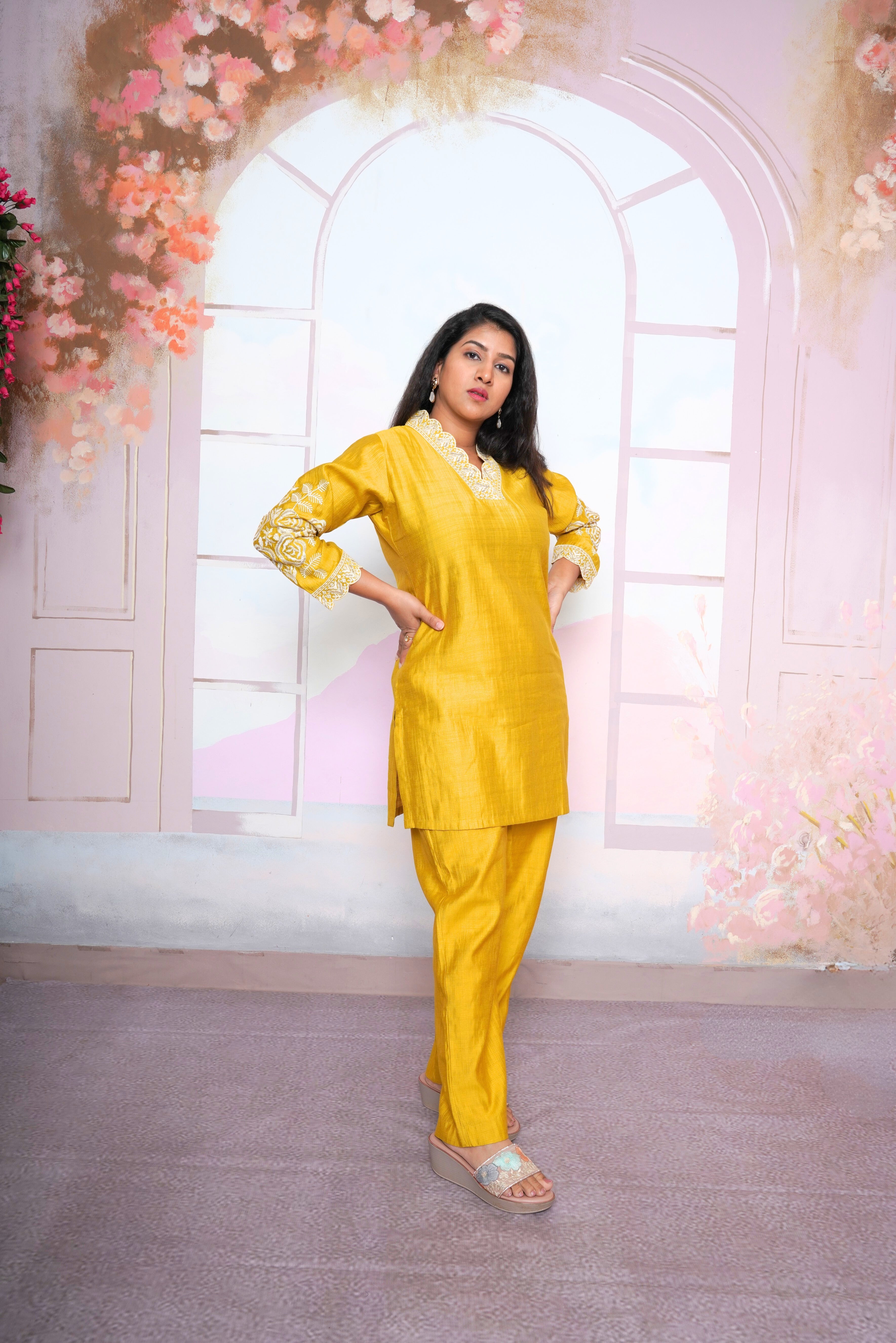 Embroidered Yellow Cotton Co-ord Set RAADVI
