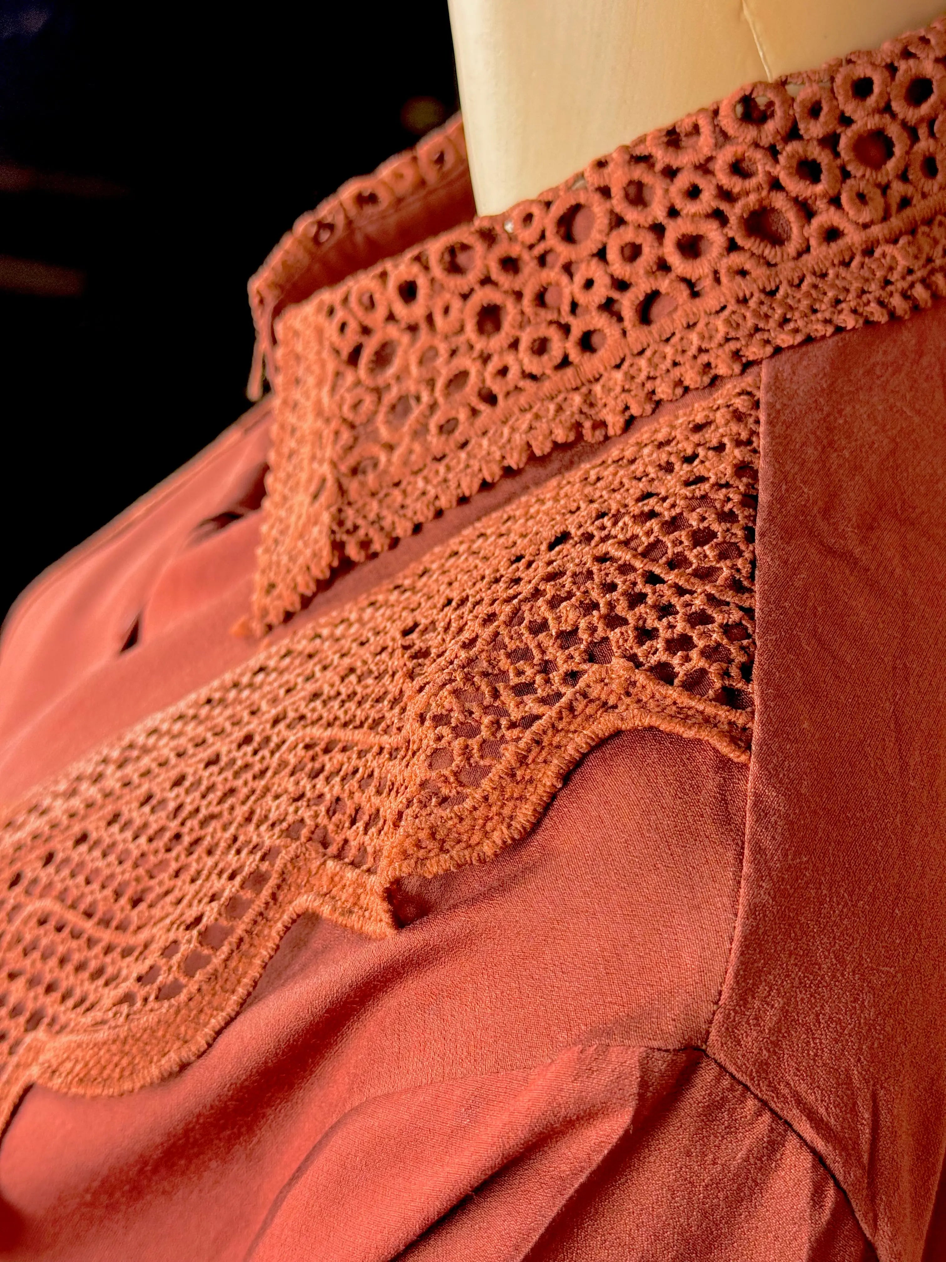 Rust Lace work Cotton Shirt RAADVI
