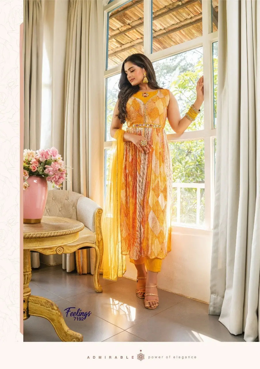 Pure Georgette Nyra Multicolor Pleated Suit Set RAADVI