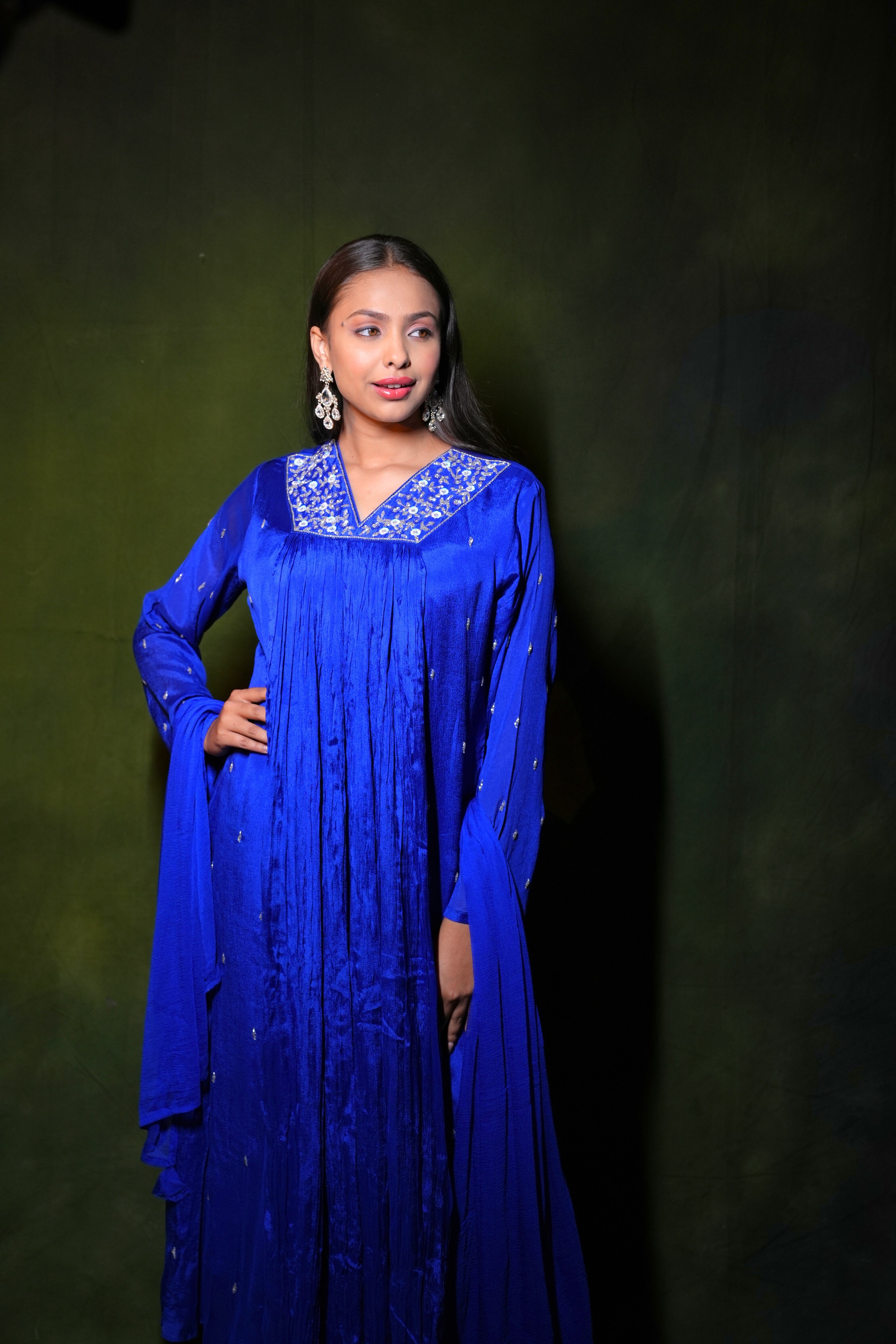 Embellished Pure Georgette Royal Blue Suit RAADVI