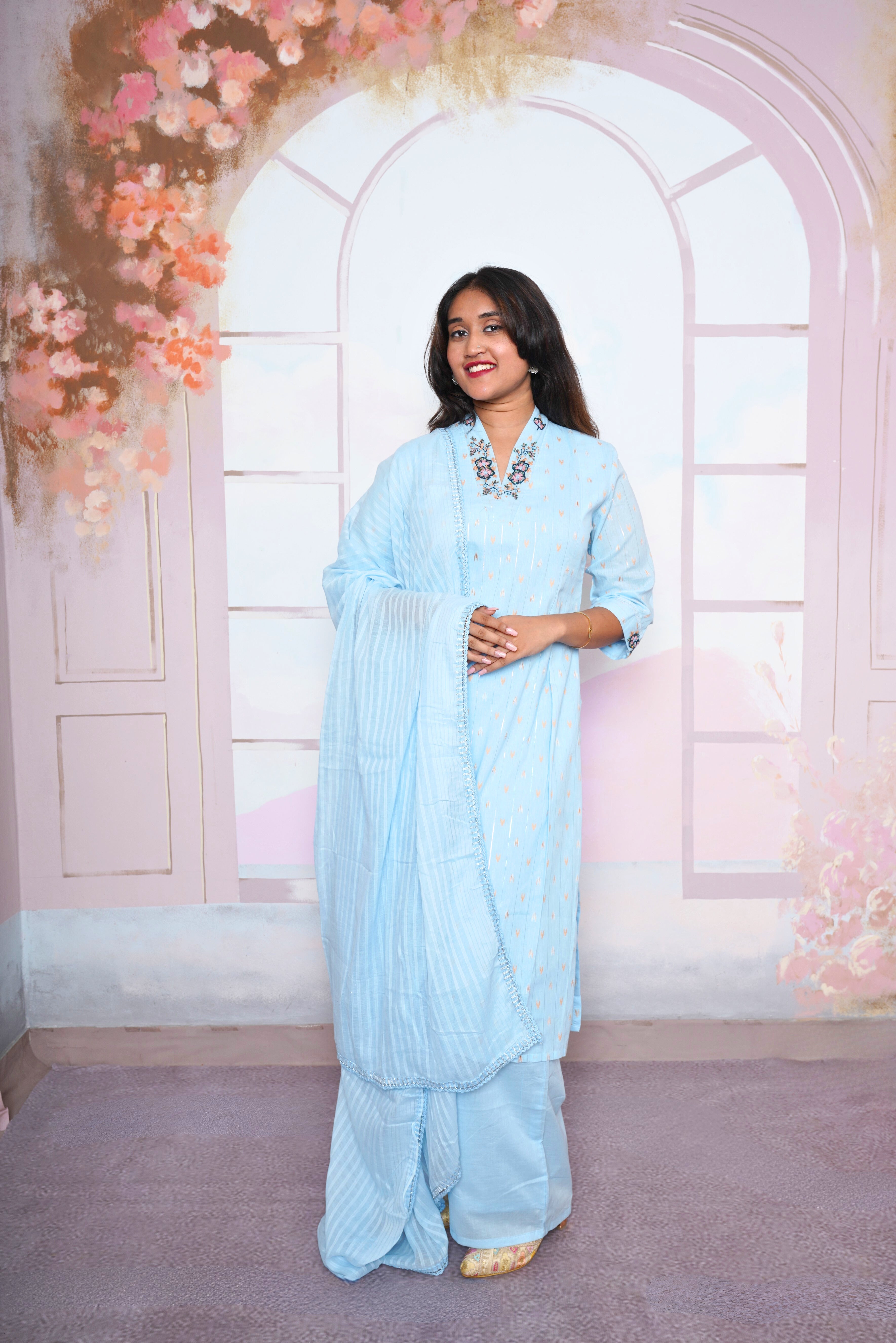 Sky Blue Pure Mul Cotton Suit Set RAADVI