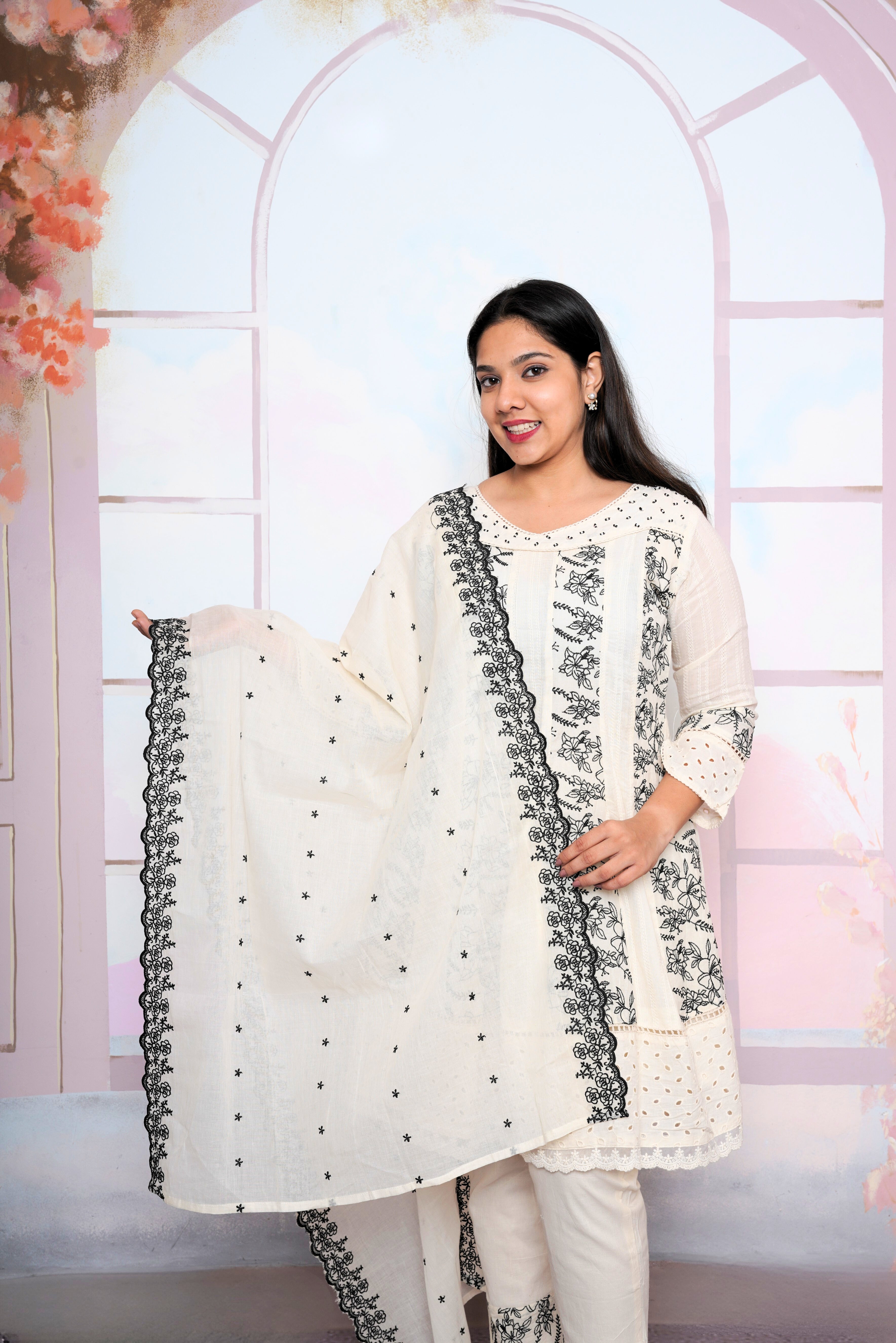 White Pure Cotton Embroidered Suit Set RAADVI