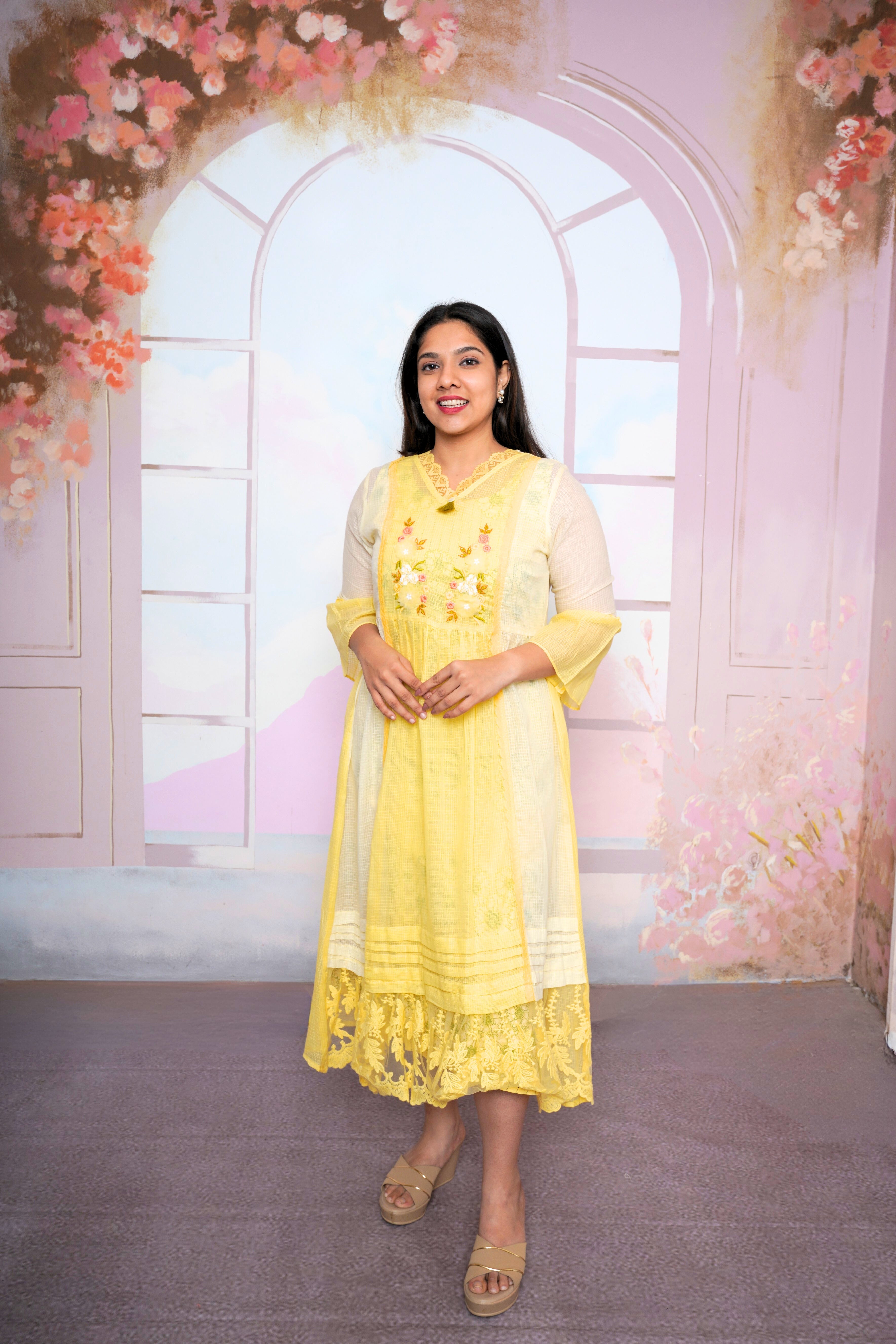 Yellow Kota Doria Lacy Dress RAADVI