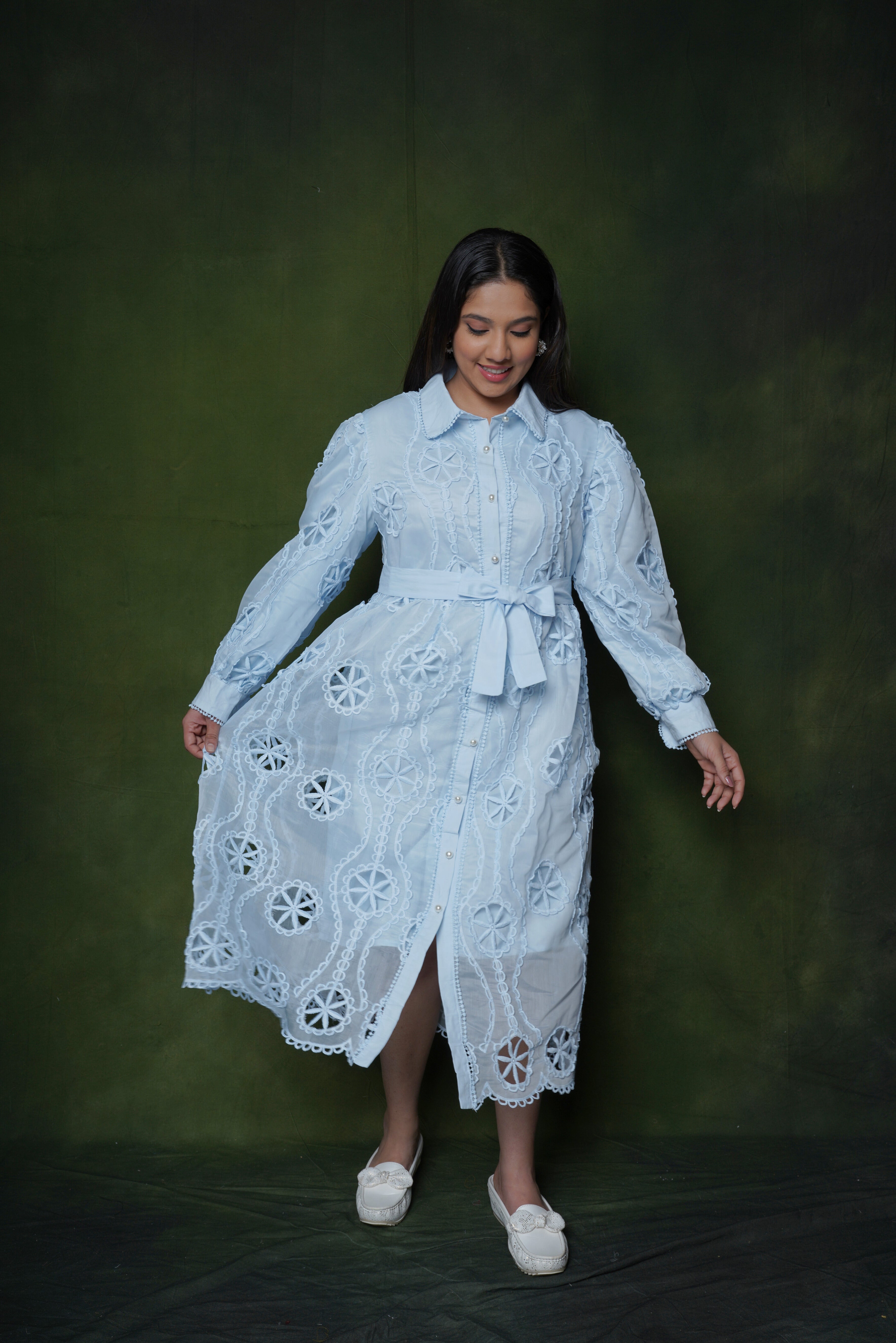 Sky Blue Cutwork Embroidery Dress RAADVI