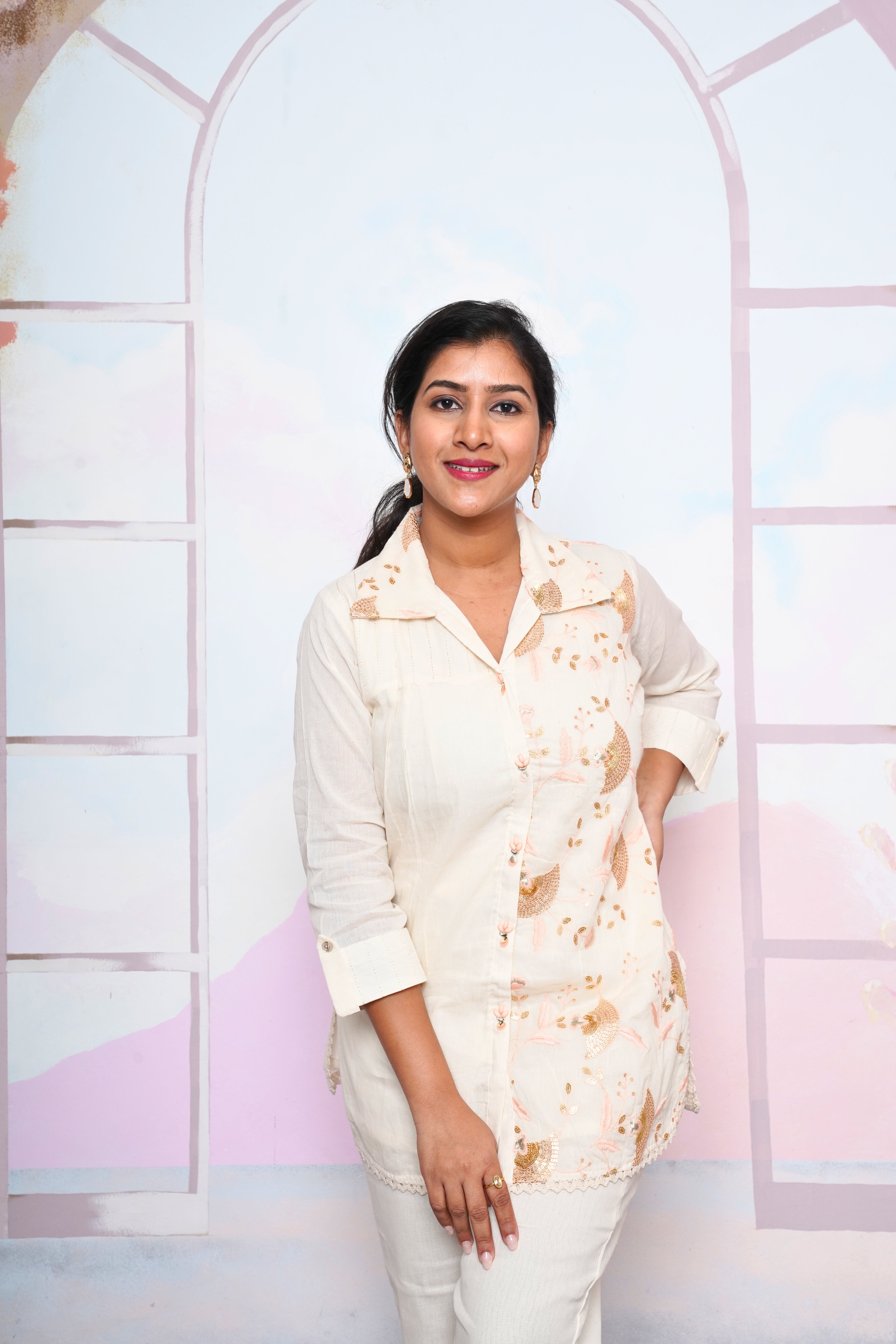 White Floral Cotton Silk Co-ord Set RAADVI