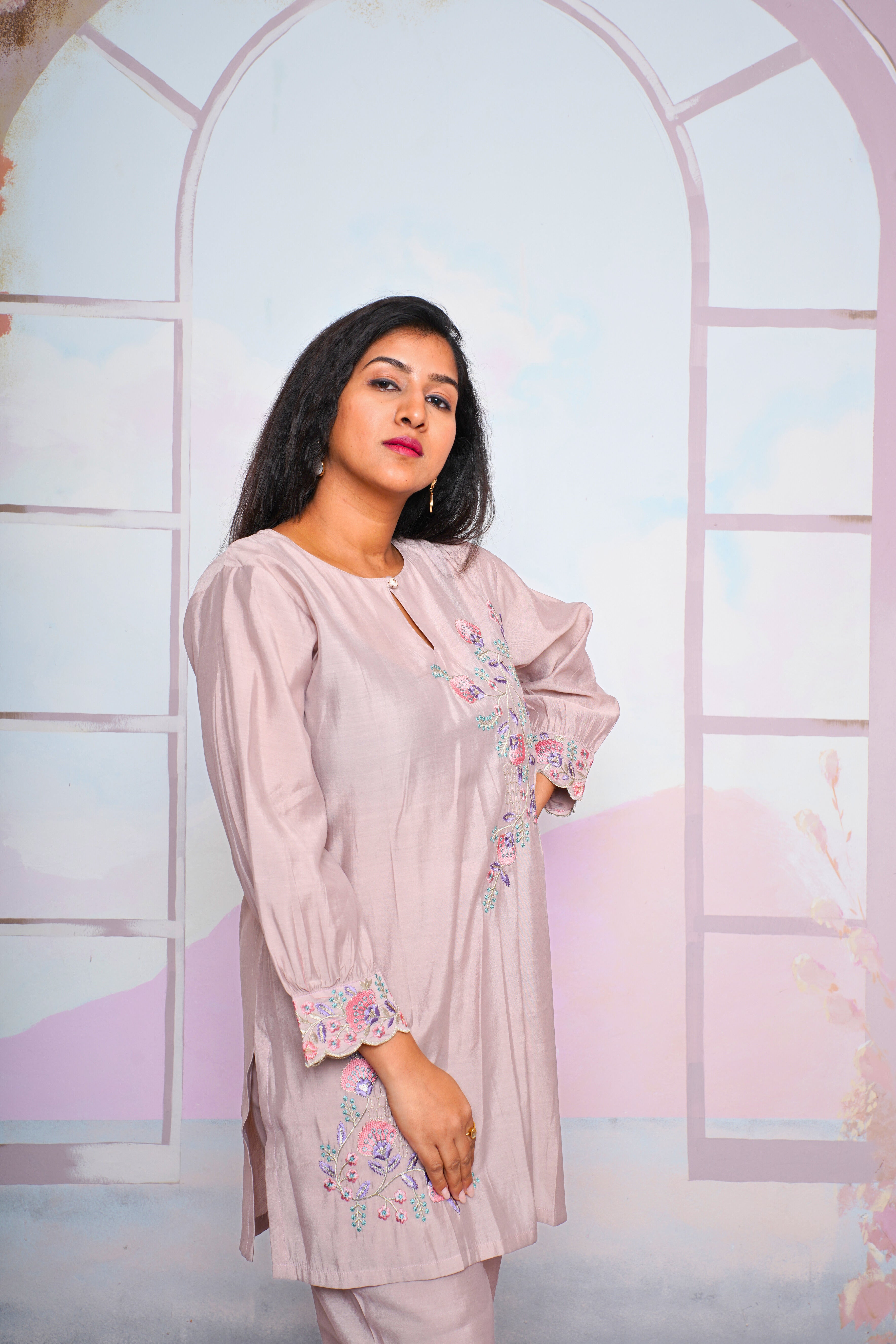 Beige Rayon Silk Co-ord Set RAADVI